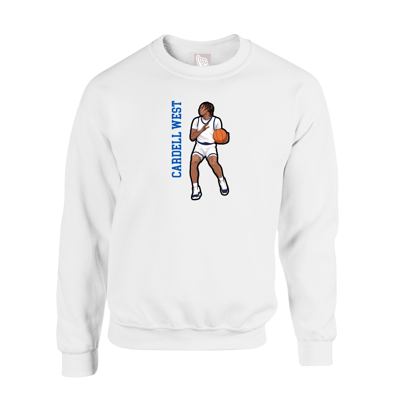 Fleece Crew — Name Vertical in White