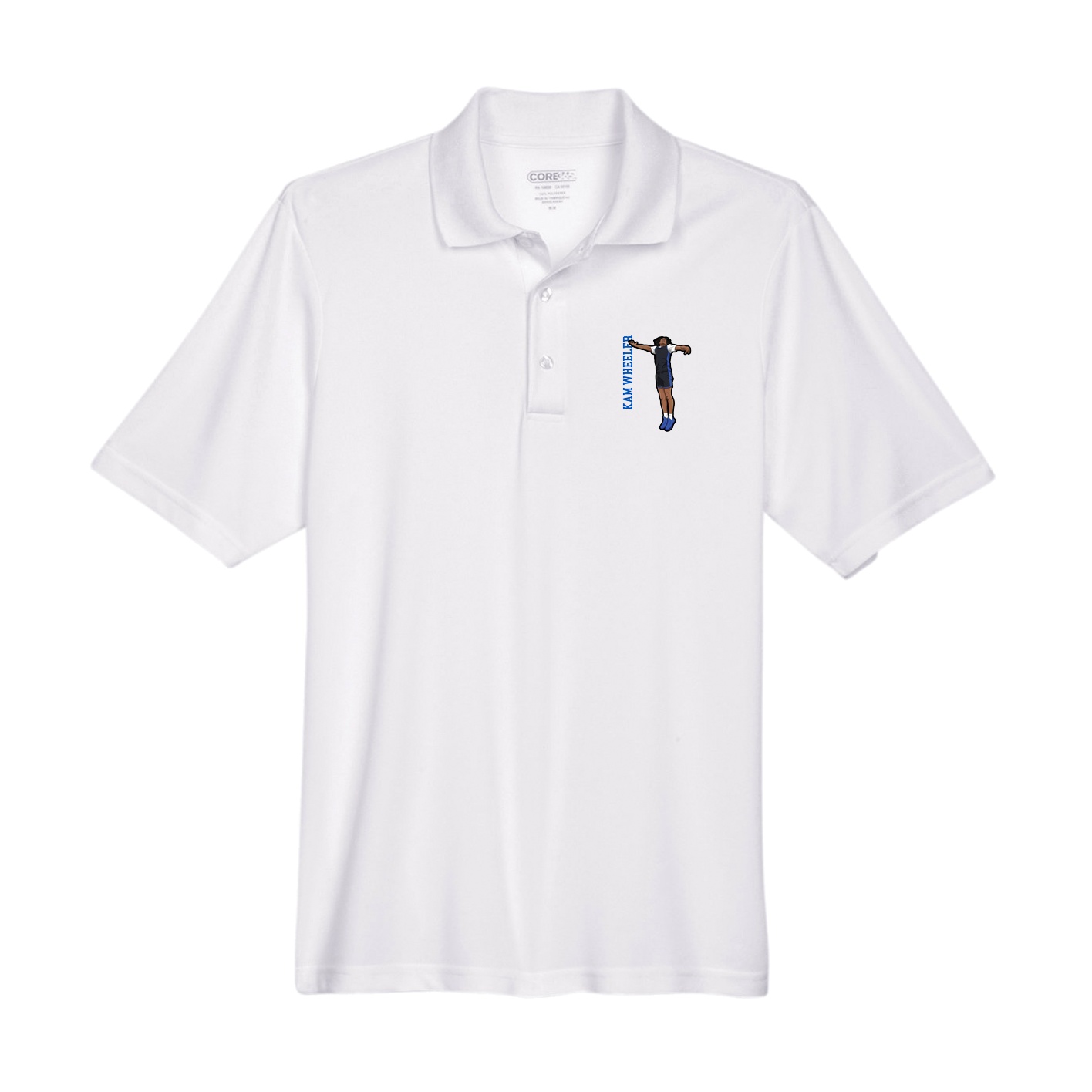 Performance Polo — Name Vertical in White