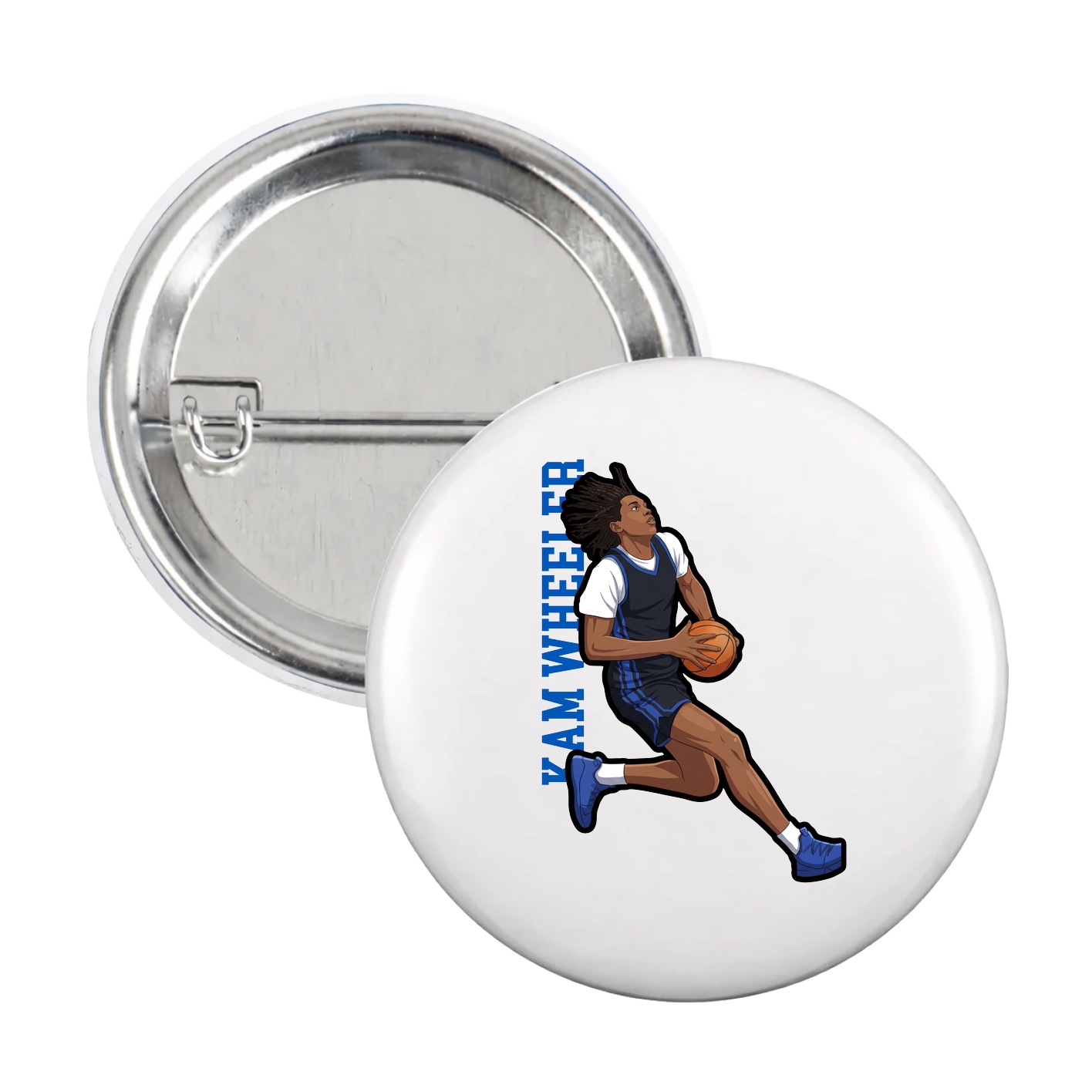 Game Day Button — Name Vertical in White