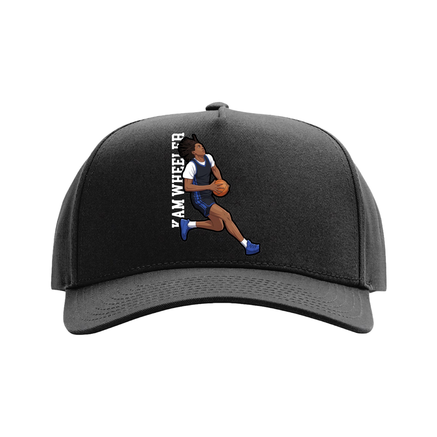 Full Fabric Five-Panel Champ Cap — Name Vertical in Black