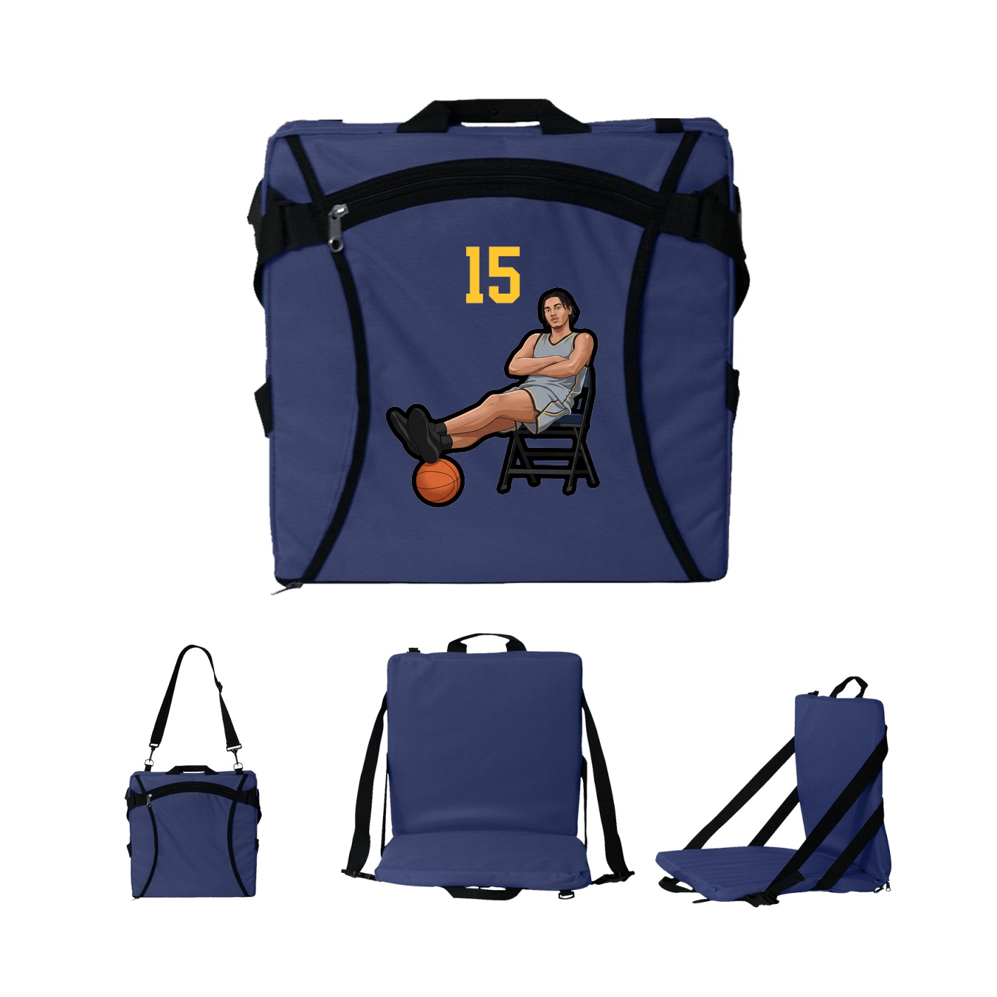 Folding Stadium Seat — Number Top in Navy