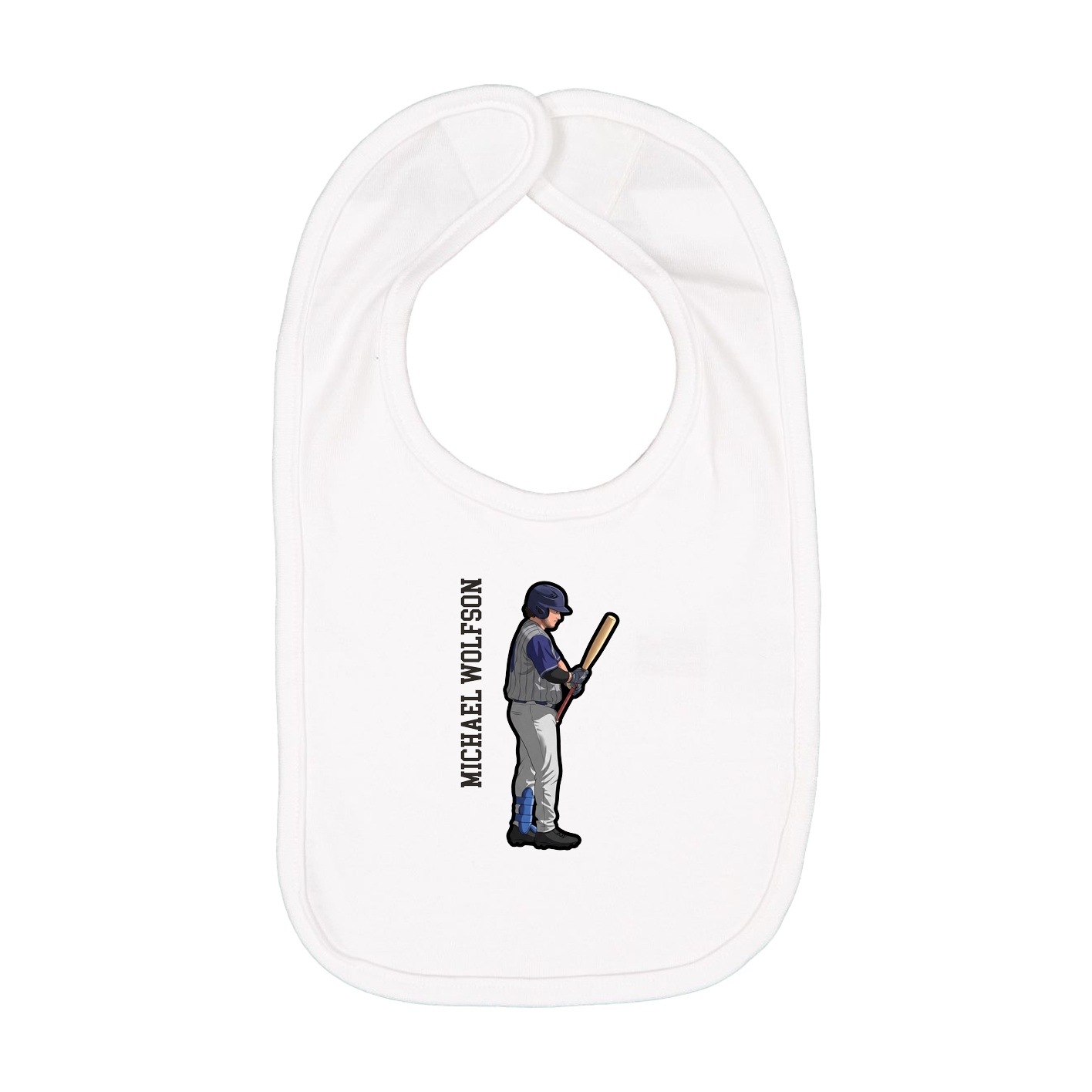 Infant Bib — Name Vertical in White