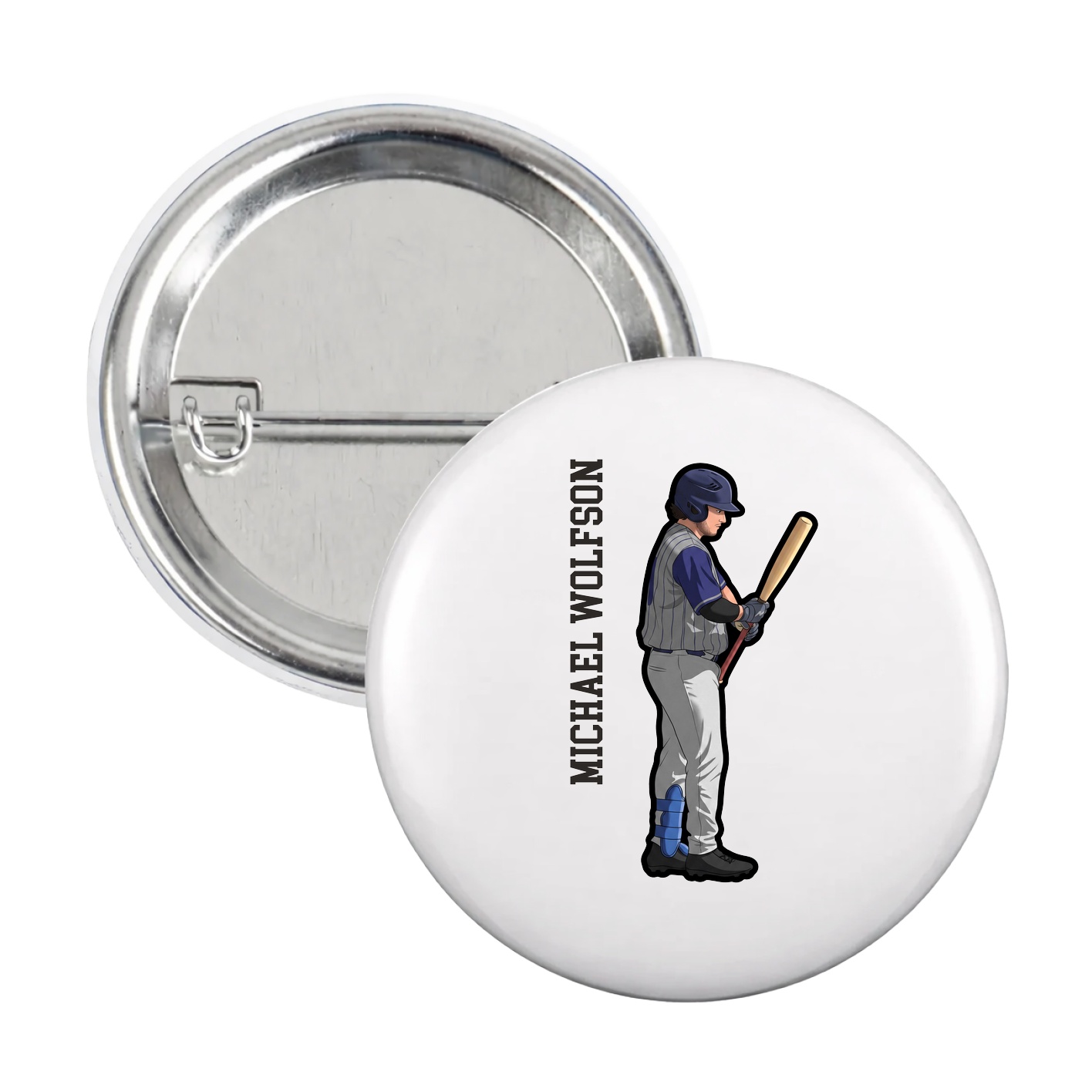 Game Day Button — Name Vertical in White