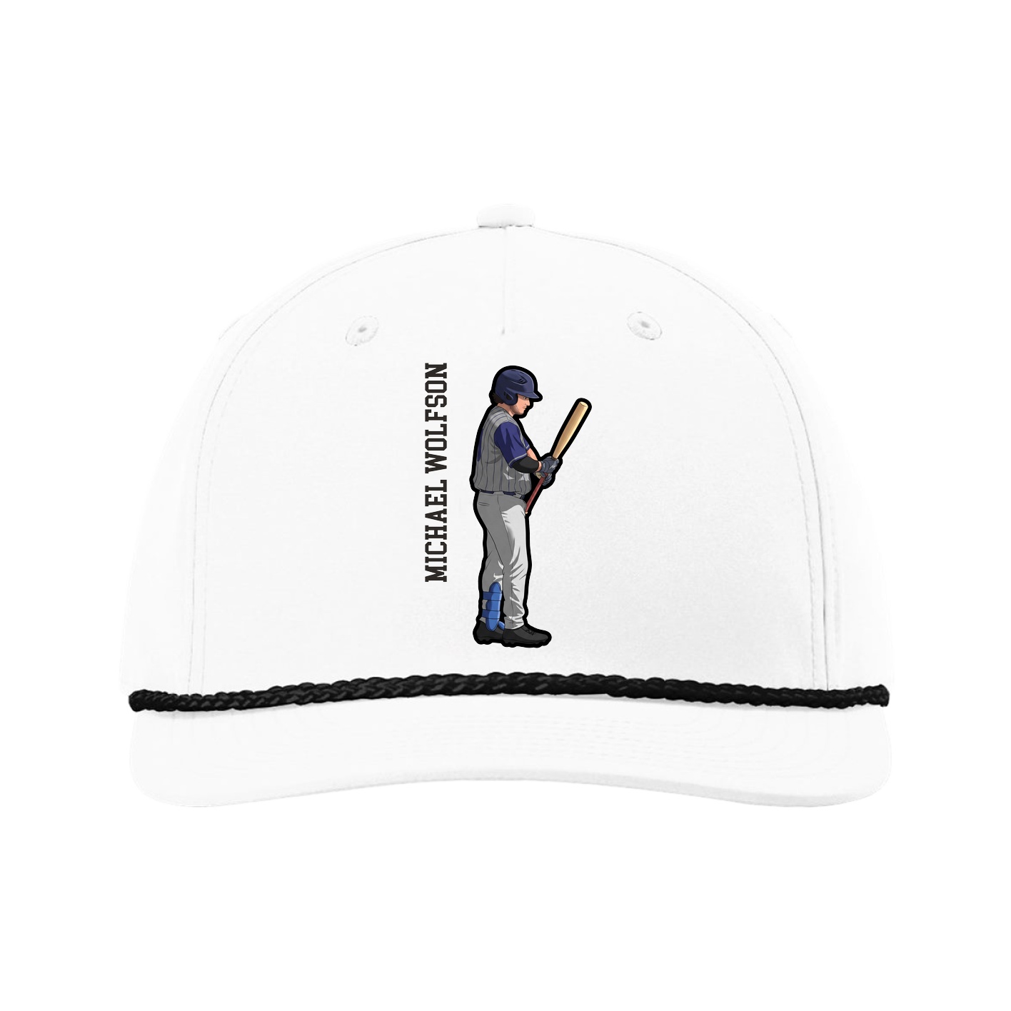 Five-Panel Classic Rope Cap — Name Vertical in White