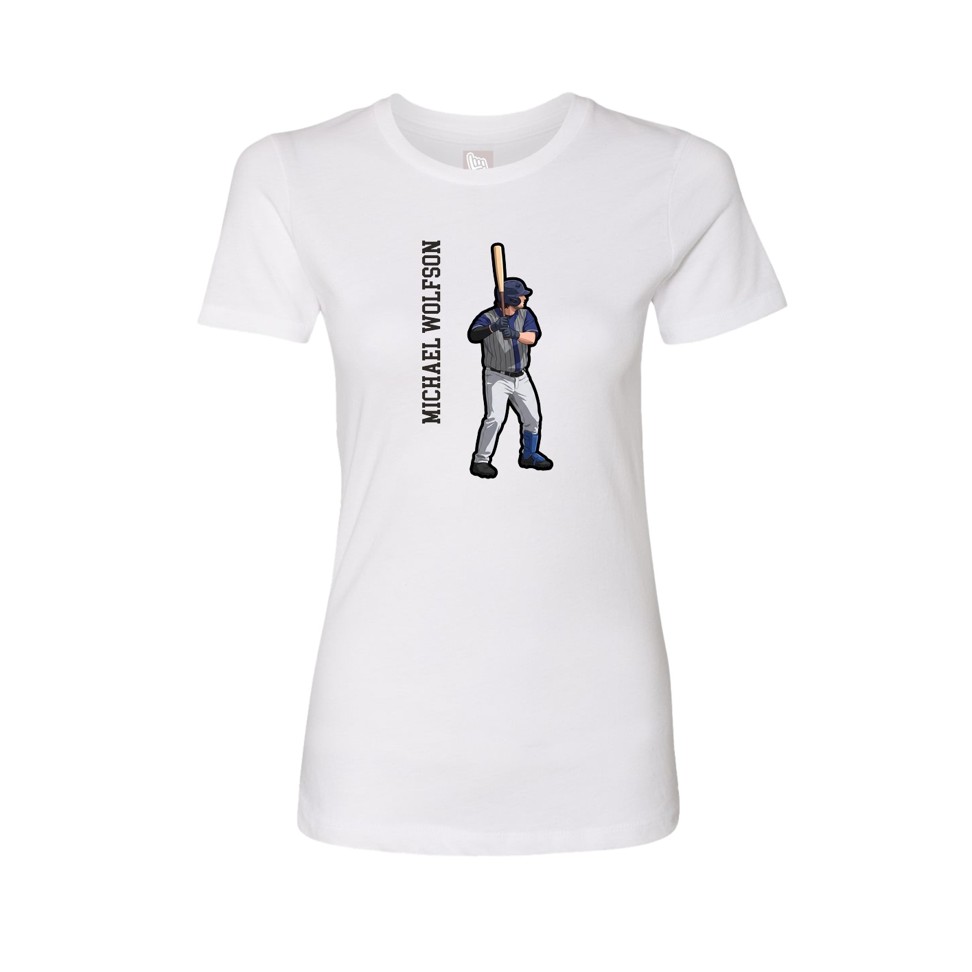 Womens Tee — Name Vertical in White