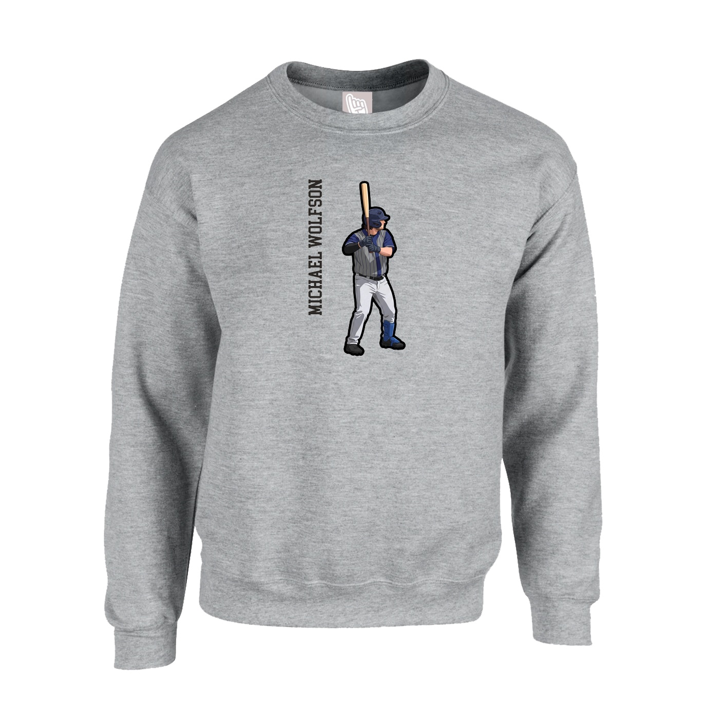 Fleece Crew — Name Vertical in Grey