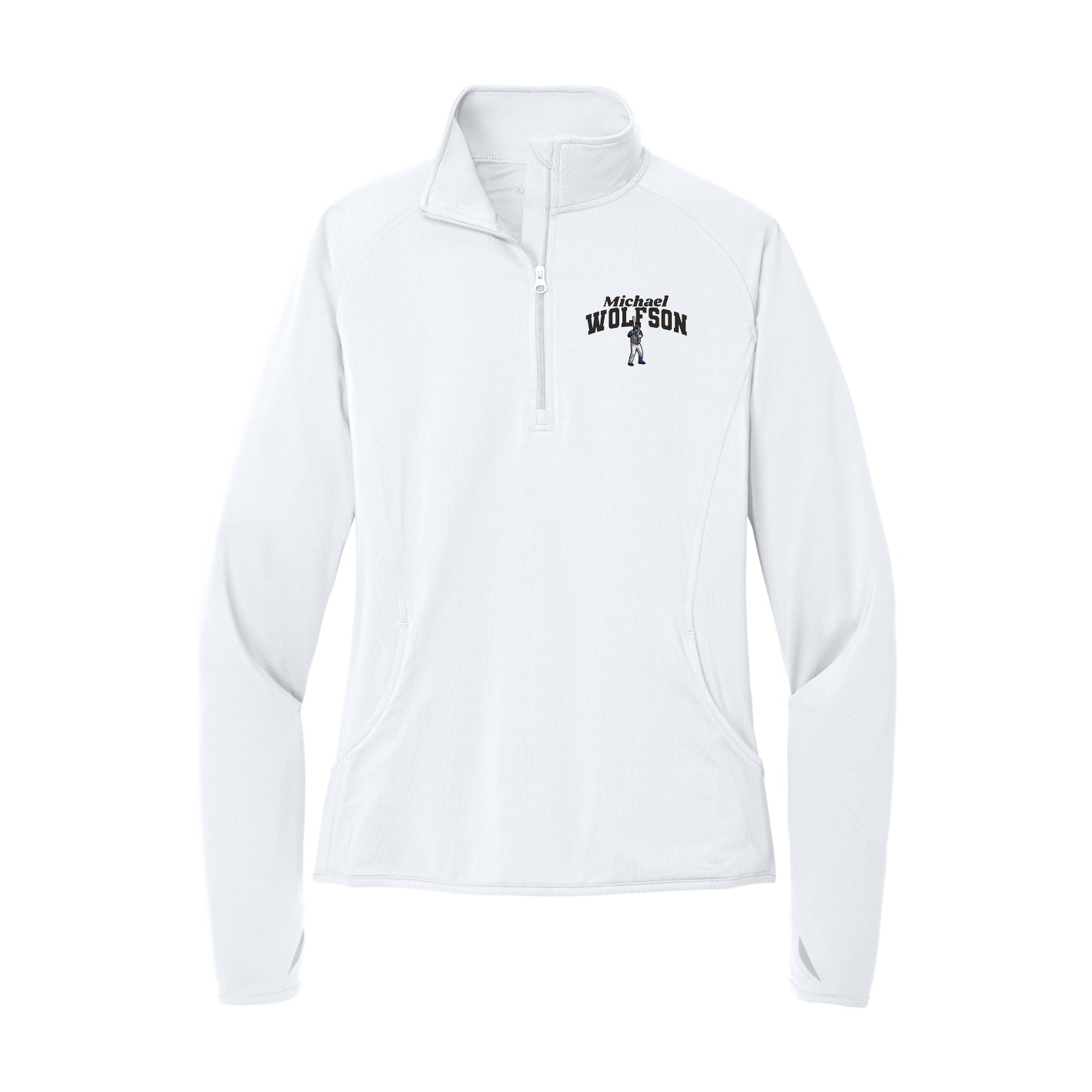 Women's Q-Zip Pullover — Signature Arch in White