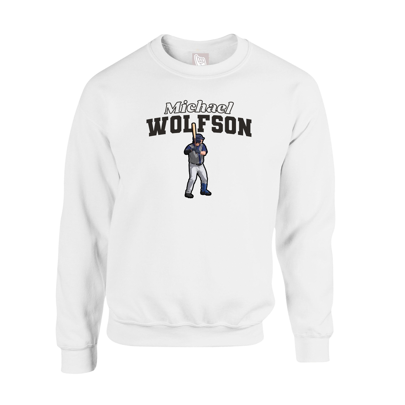 Fleece Crew — Name Arch in White