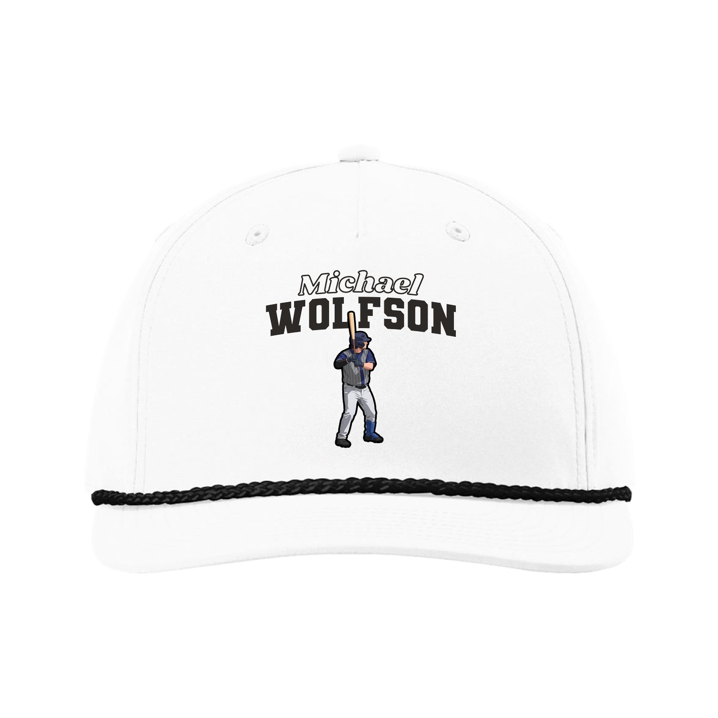 Five-Panel Classic Rope Cap — Name Arch in White