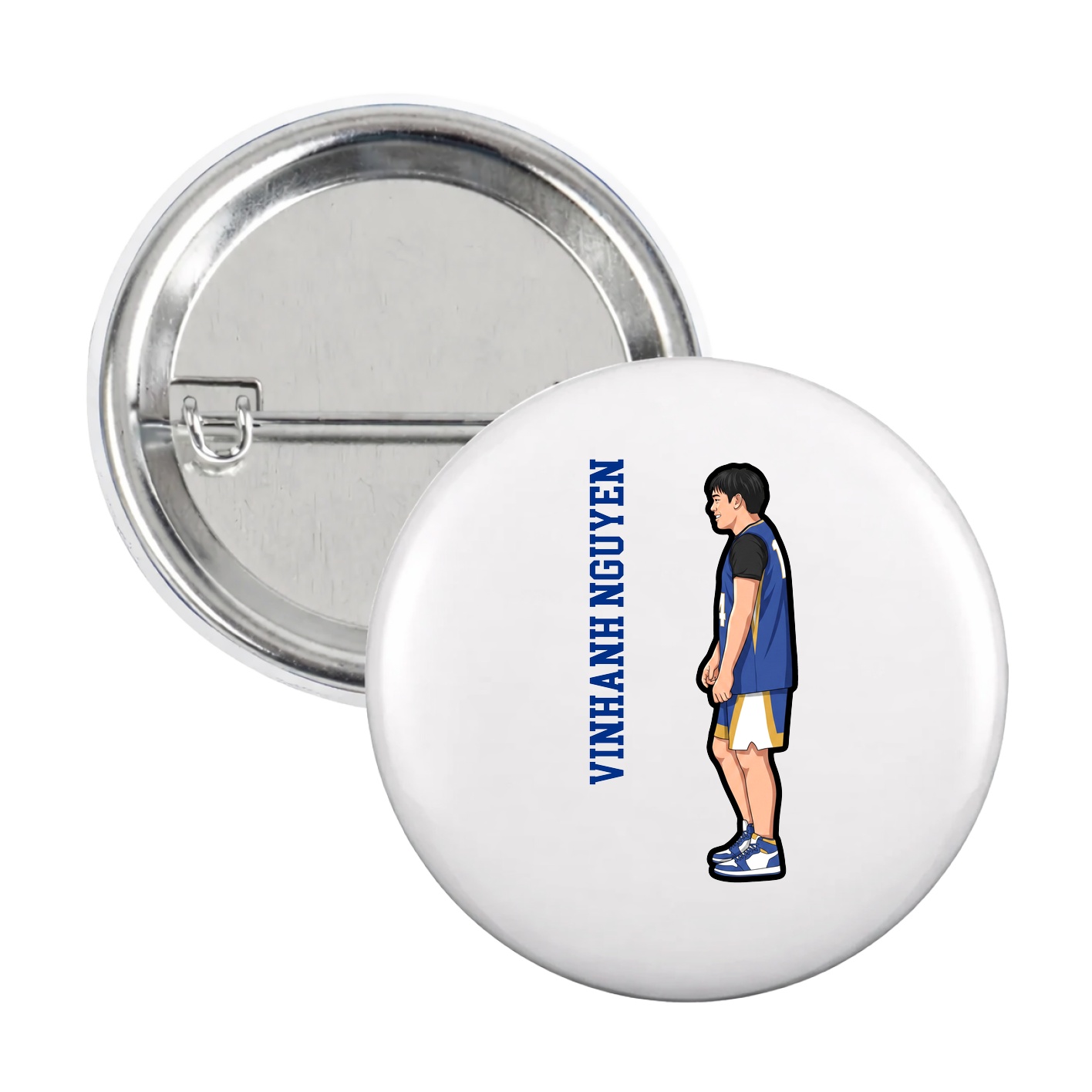 Game Day Button — Name Vertical in White
