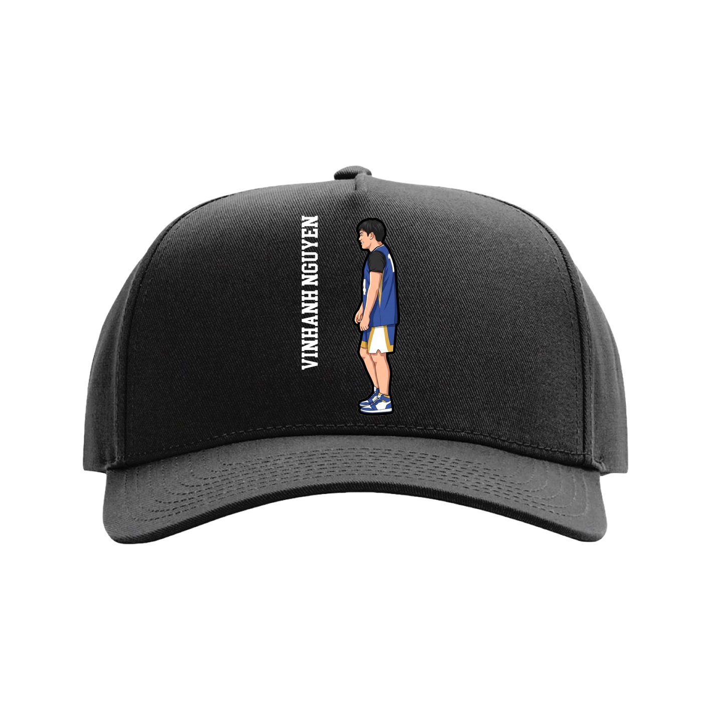 Full Fabric Five-Panel Champ Cap — Name Vertical in Black