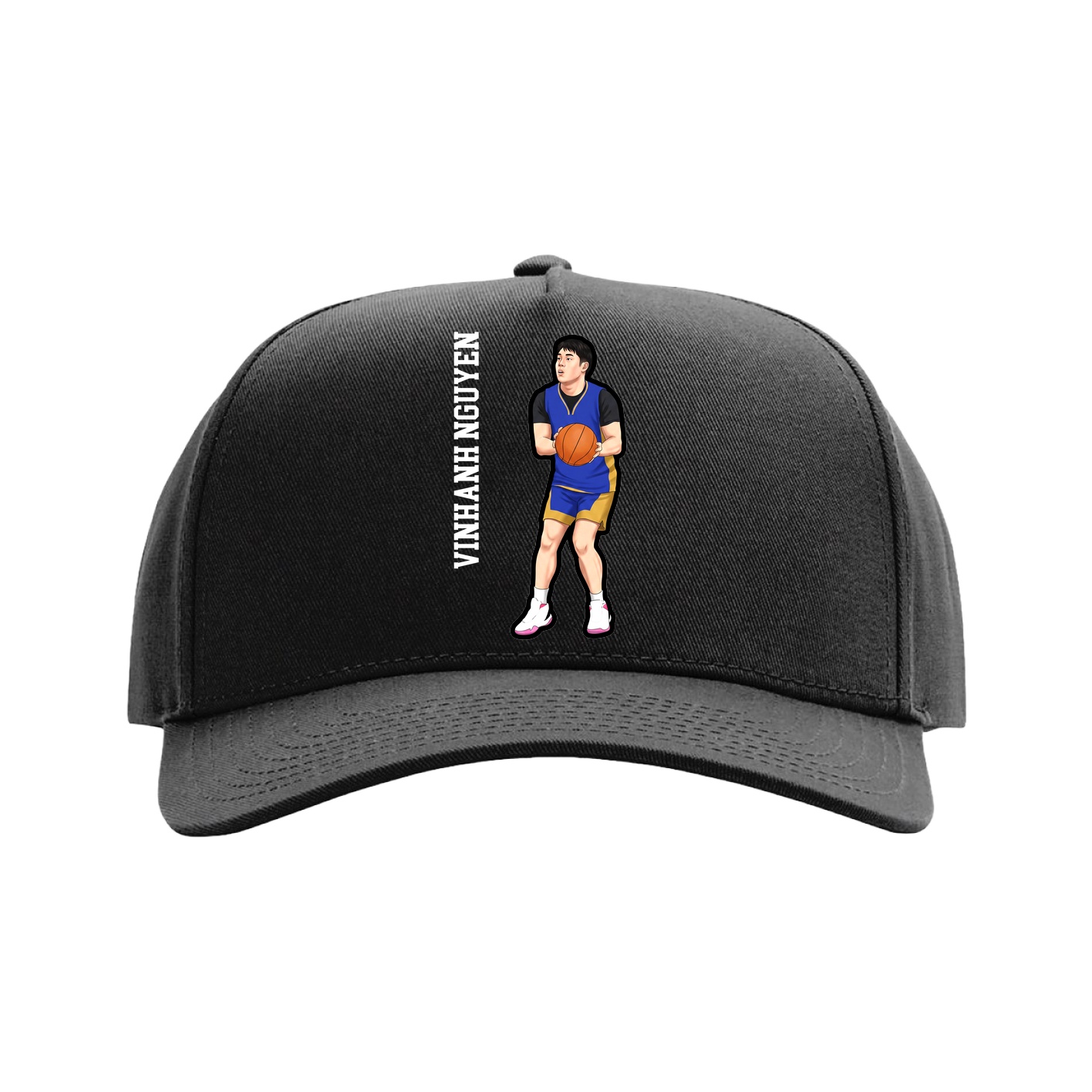Full Fabric Five-Panel Champ Cap — Name Vertical in Black