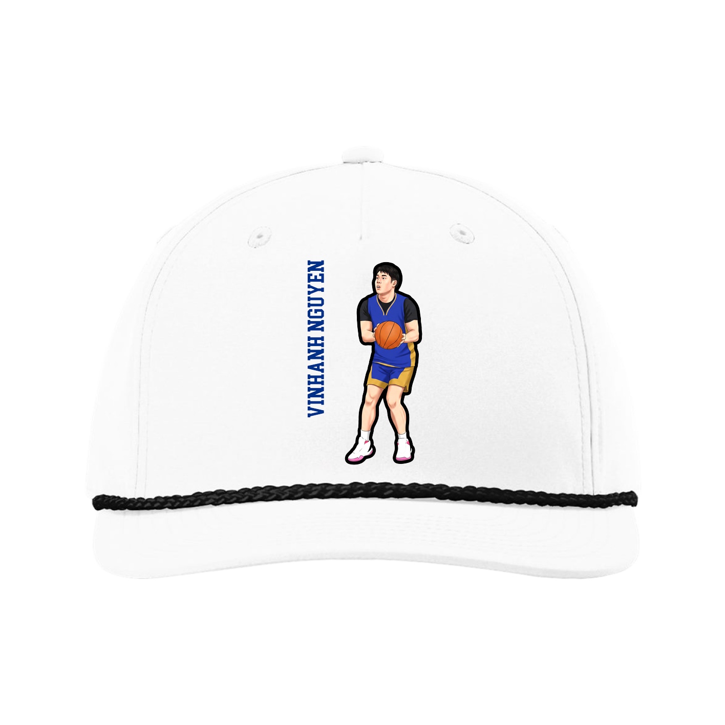 Five-Panel Classic Rope Cap — Name Vertical in White