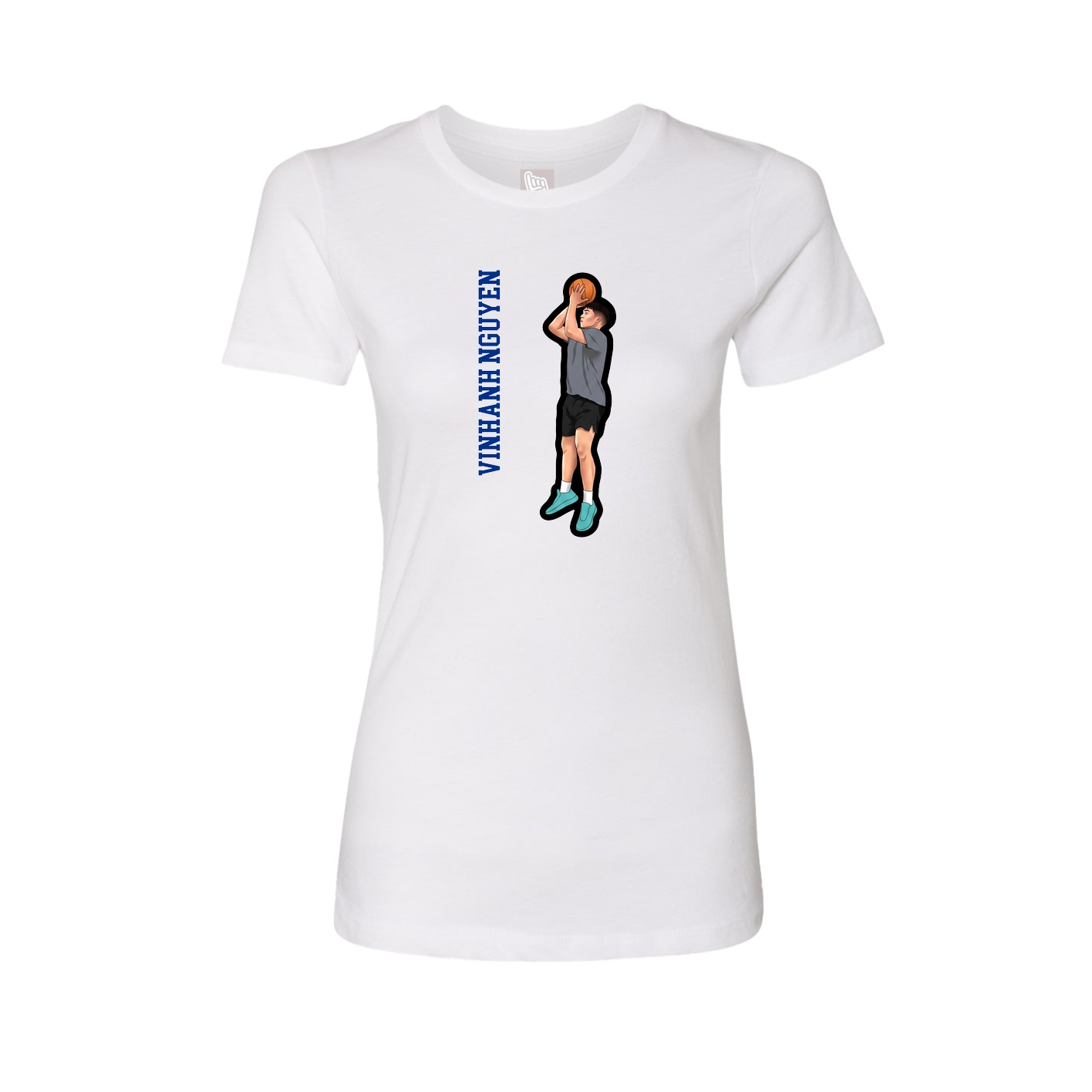 Womens Tee — Name Vertical in White