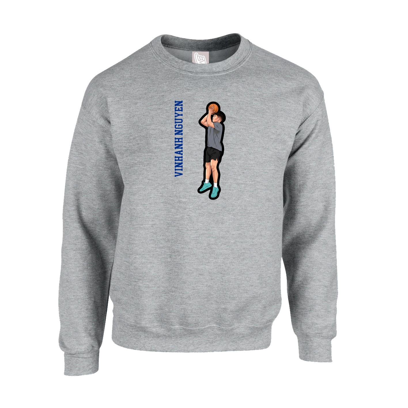 Fleece Crew — Name Vertical in Grey