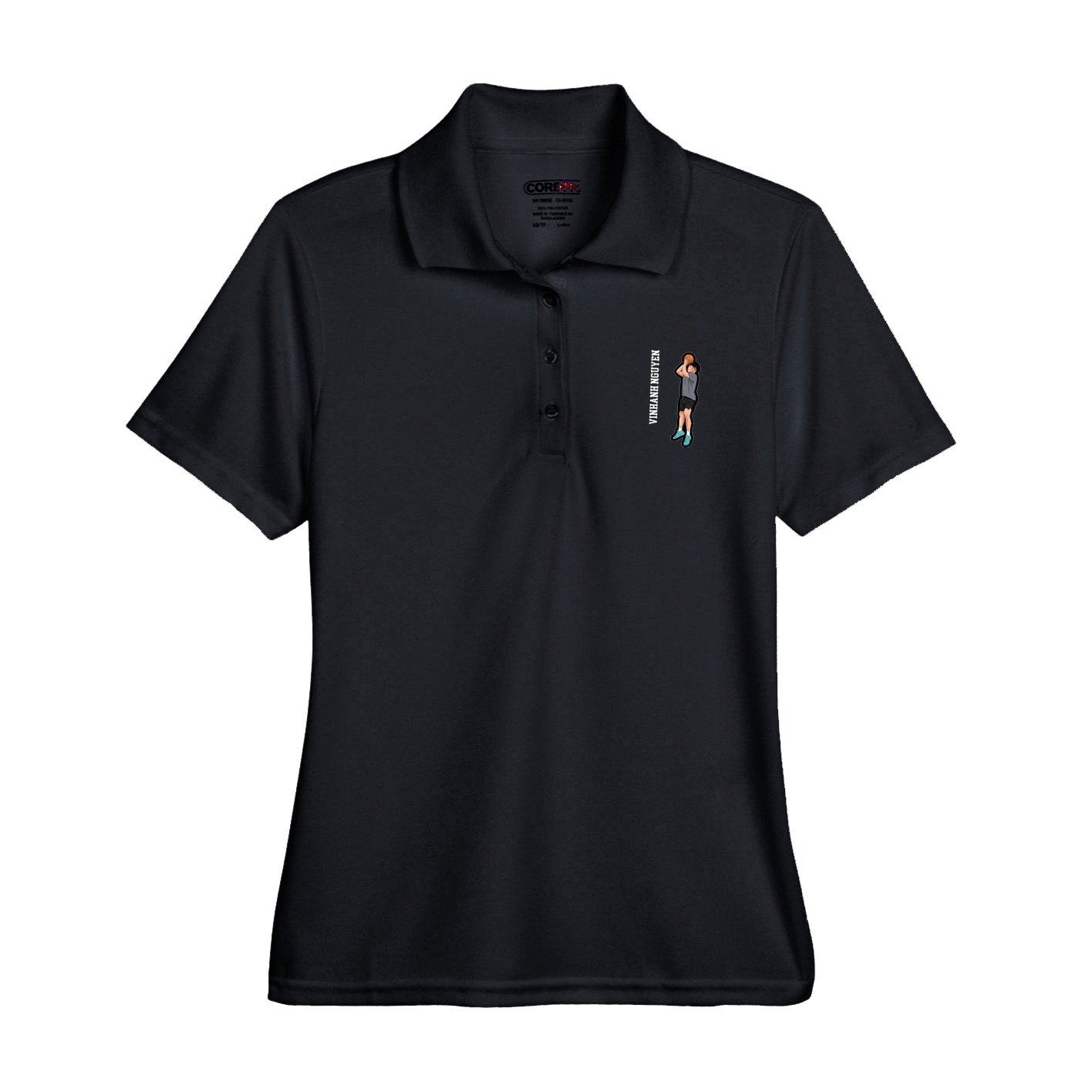 Womens Performance Polo — Name Vertical in Black