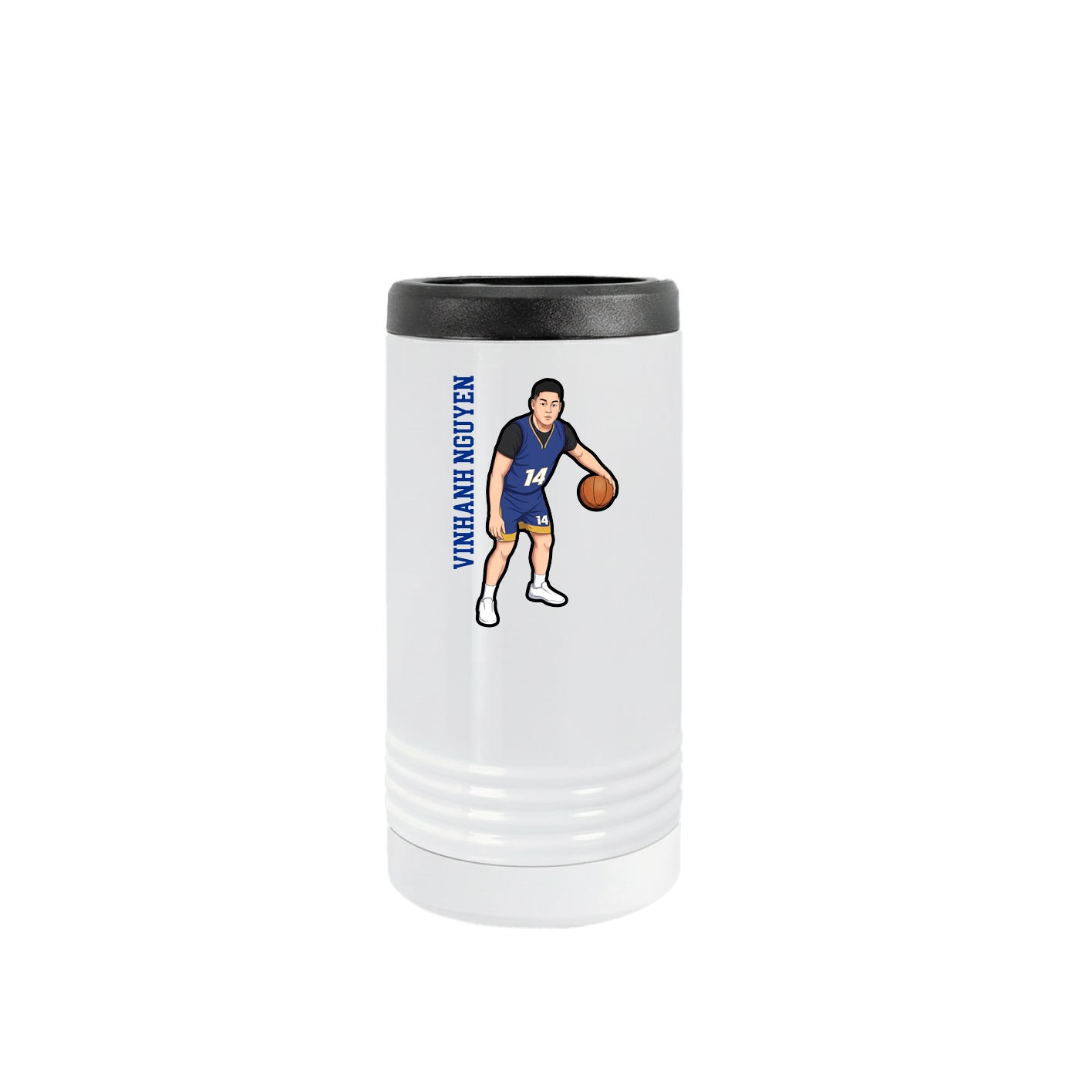 Slim Beverage Holder — Name Vertical in White