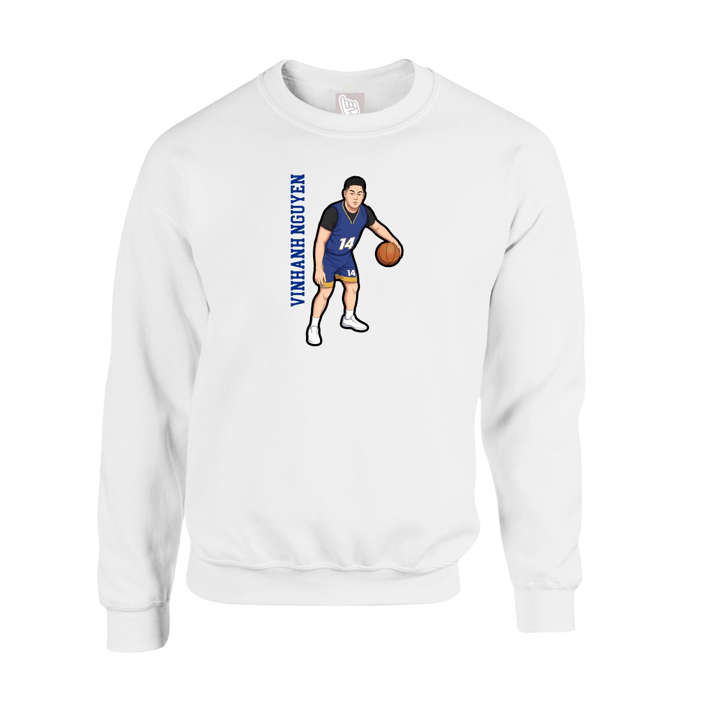 Fleece Crew — Name Vertical in White