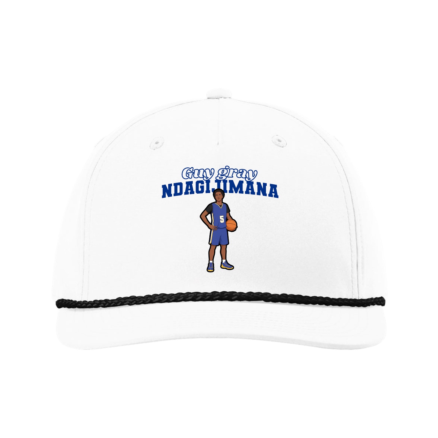 Five-Panel Classic Rope Cap — Name Arch in White