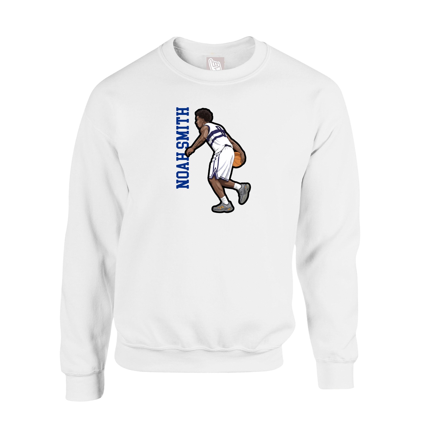 Fleece Crew — Name Vertical in White