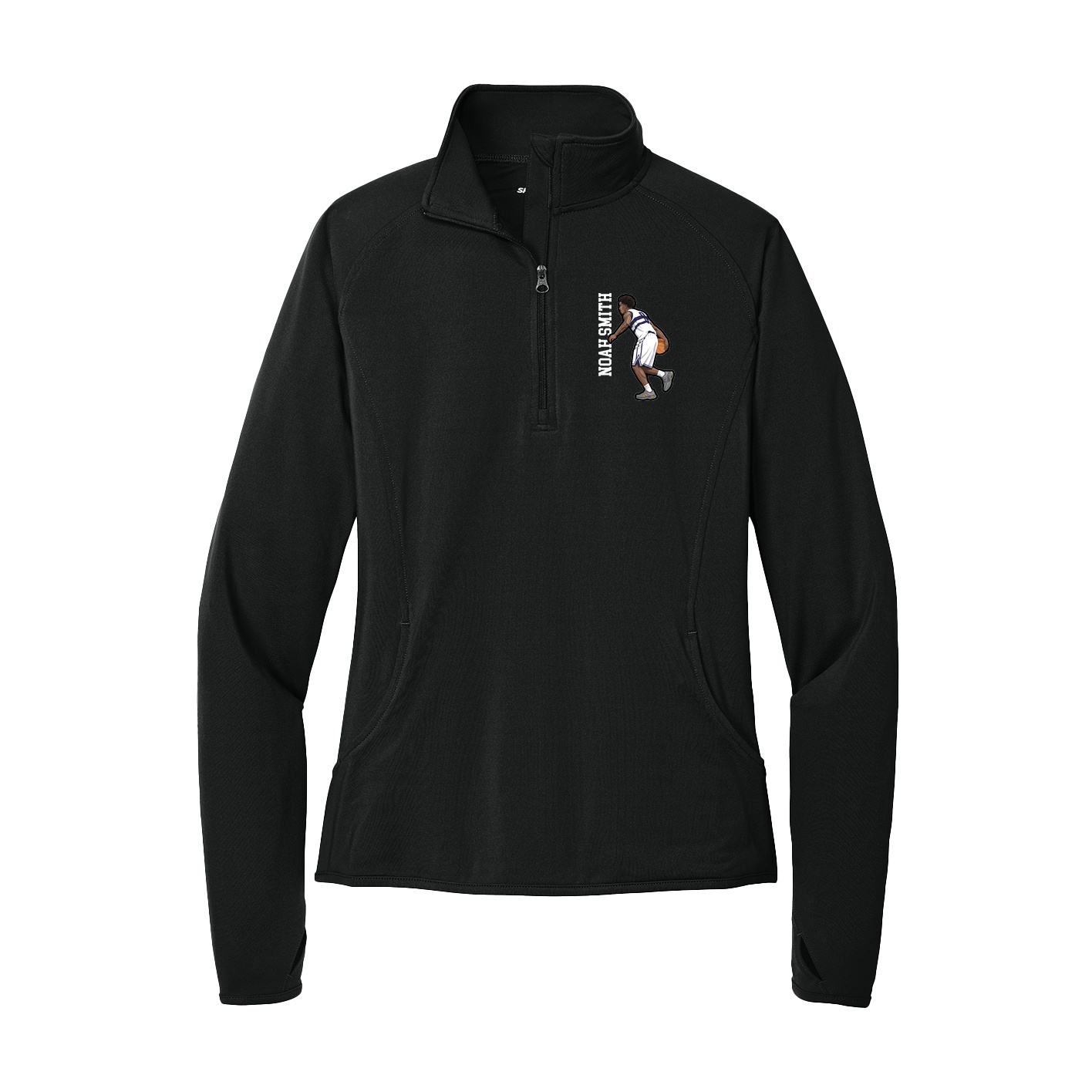 Women's Q-Zip Pullover — Name Vertical in Black
