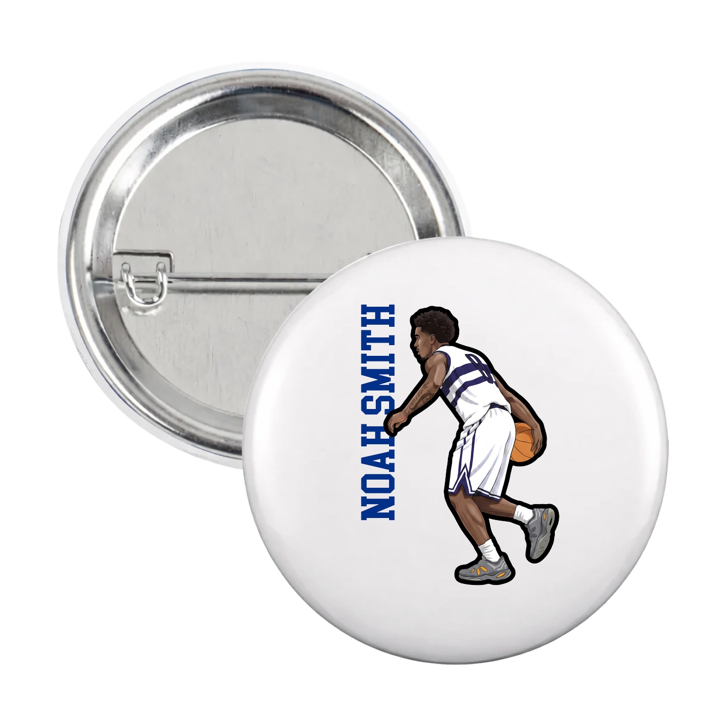 Game Day Button — Name Vertical in White