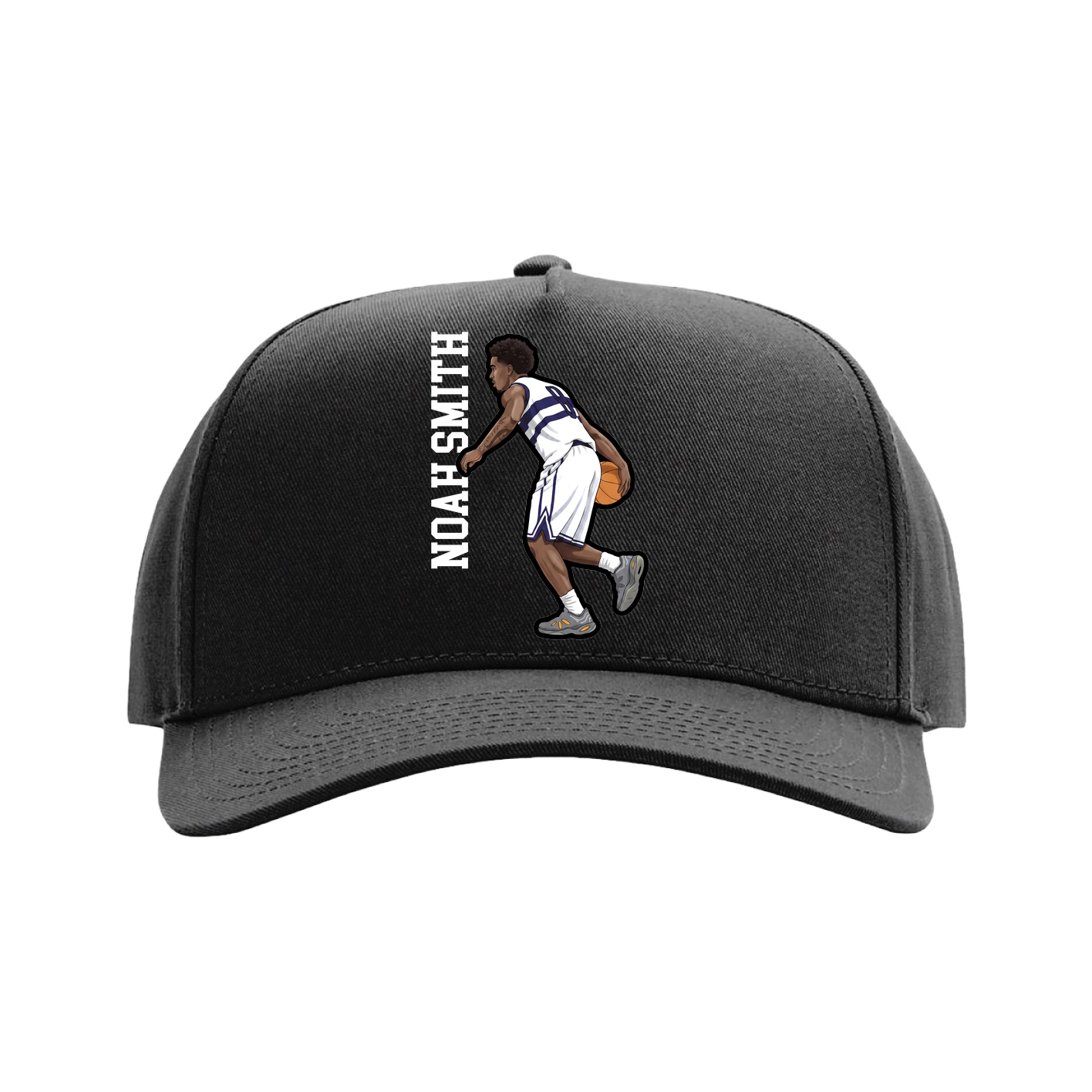 Full Fabric Five-Panel Champ Cap — Name Vertical in Black