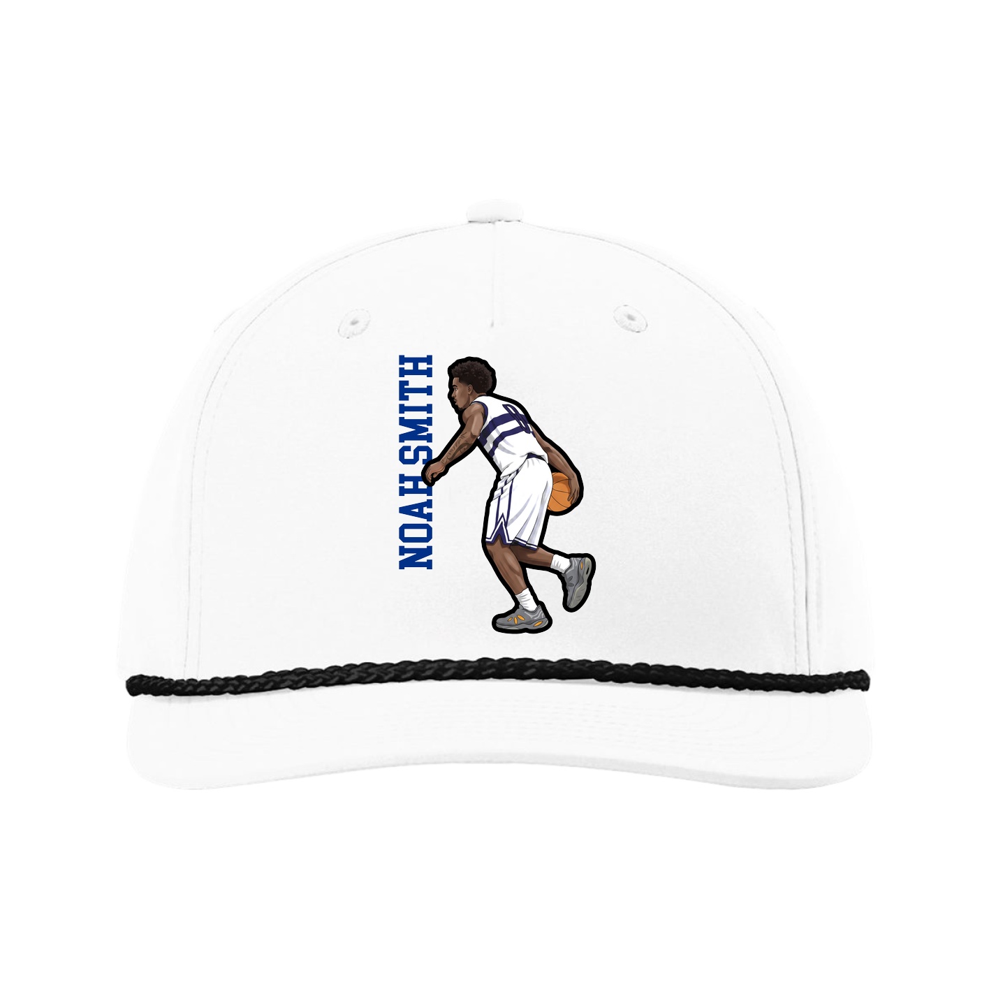 Five-Panel Classic Rope Cap — Name Vertical in White