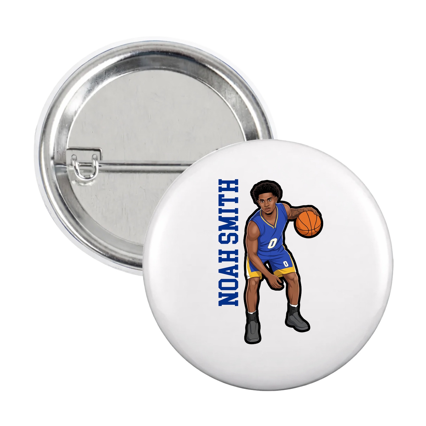 Game Day Button — Name Vertical in White