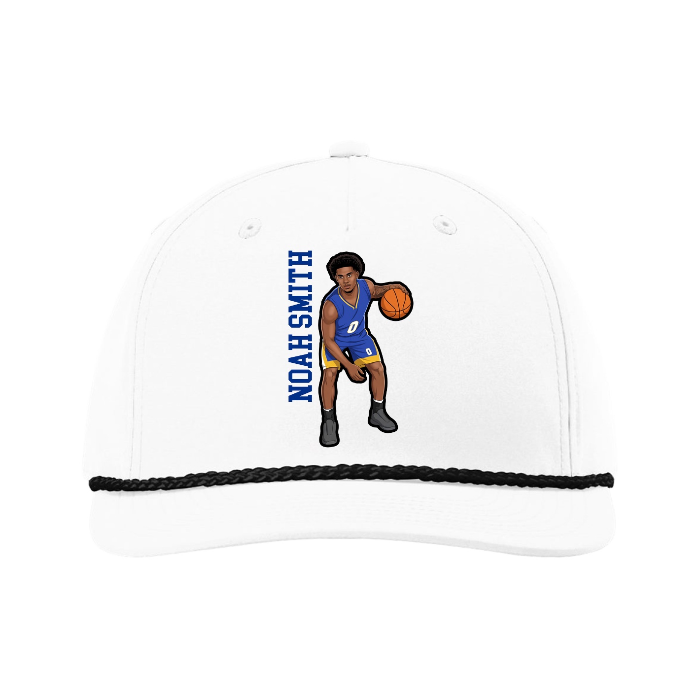 Five-Panel Classic Rope Cap — Name Vertical in White