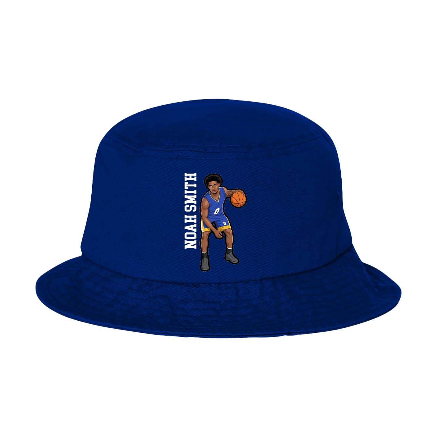 Bucket Cap — Name Vertical in Royal Blue