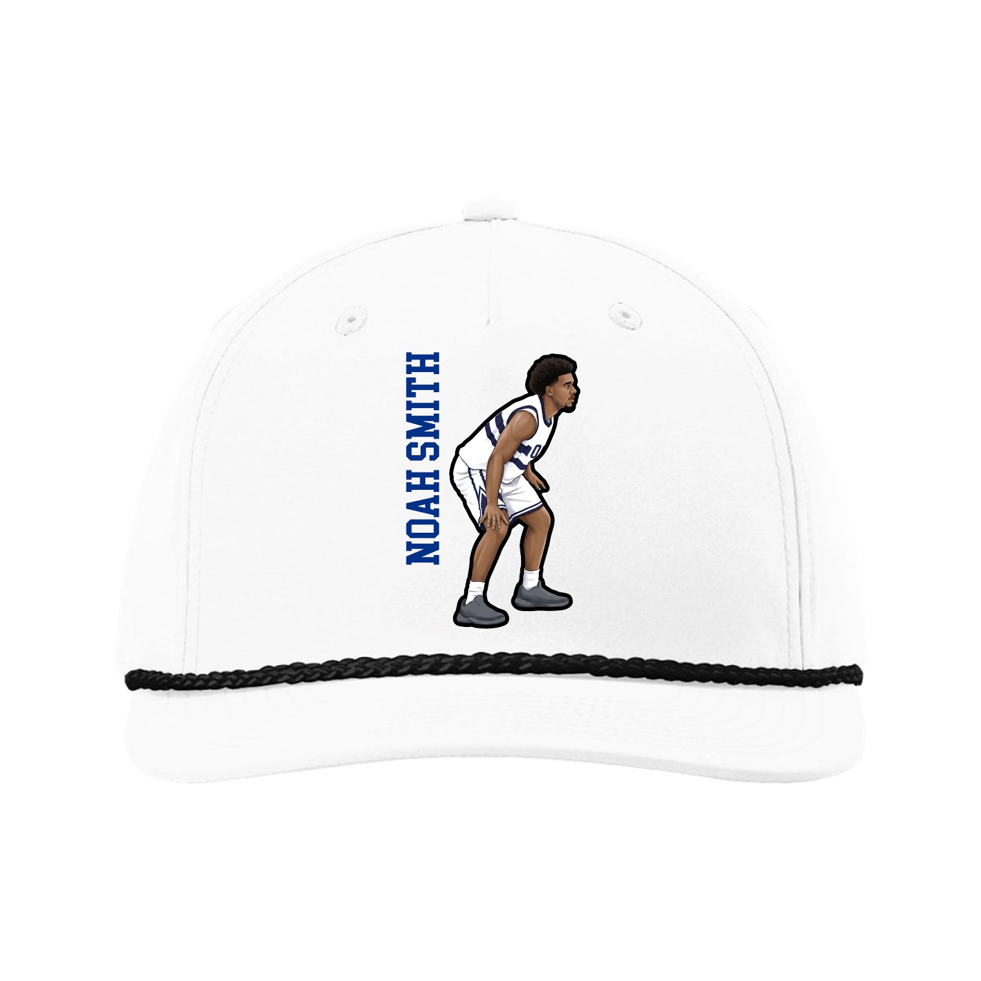 Five-Panel Classic Rope Cap — Name Vertical in White