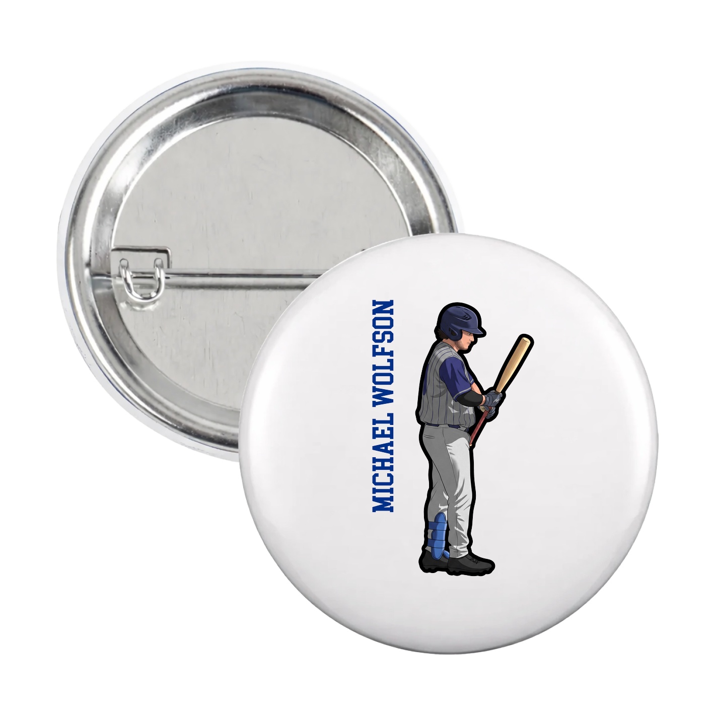 Game Day Button — Name Vertical in White