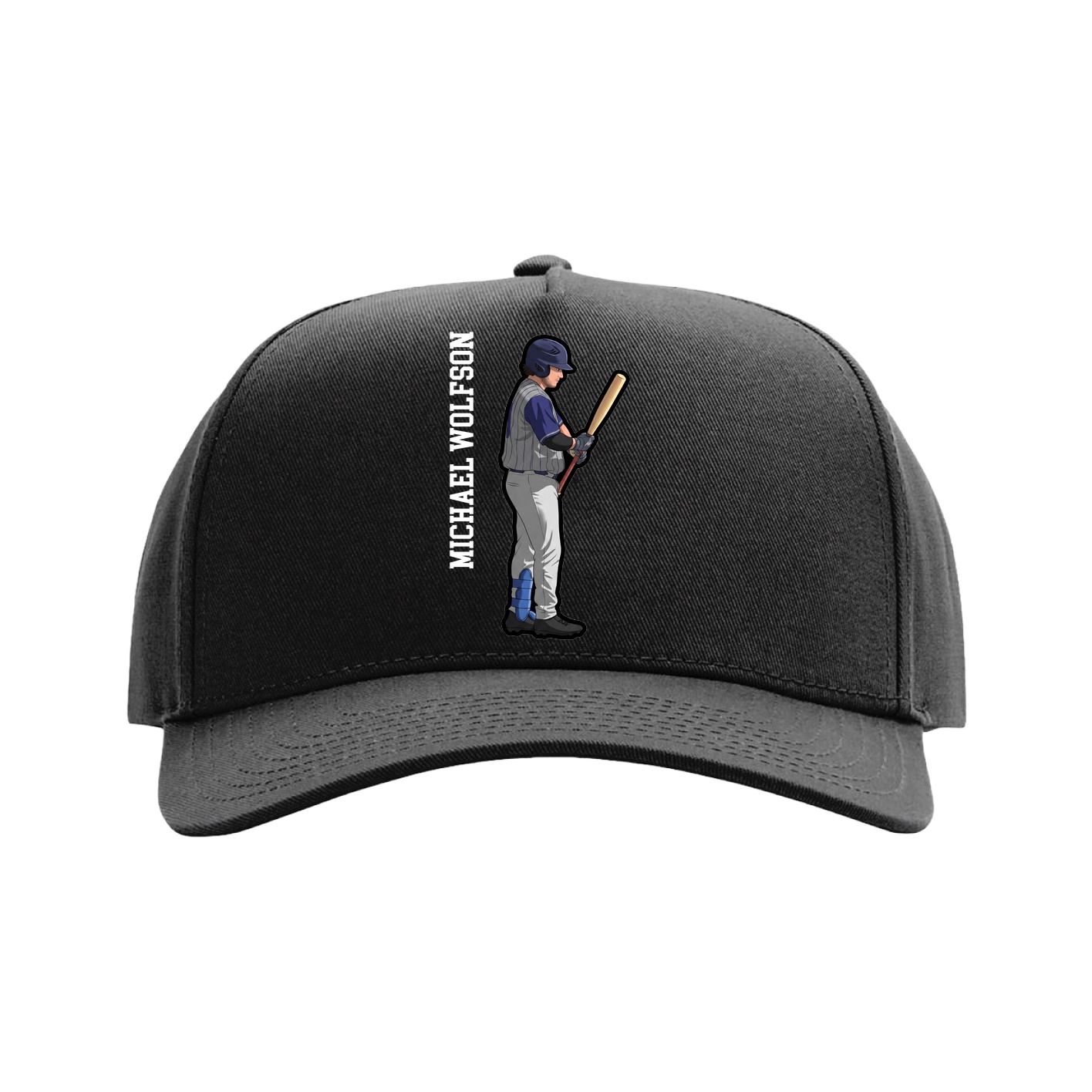 Full Fabric Five-Panel Champ Cap — Name Vertical in Black