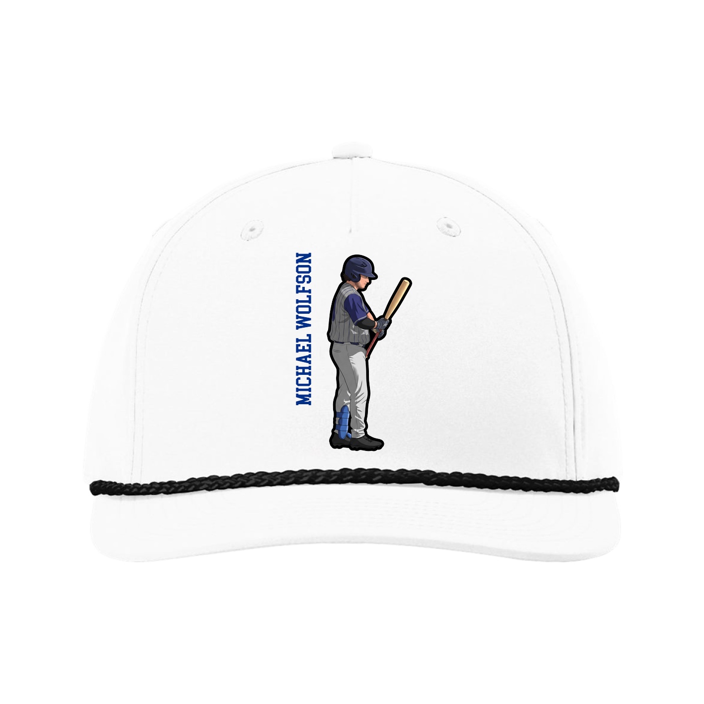 Five-Panel Classic Rope Cap — Name Vertical in White