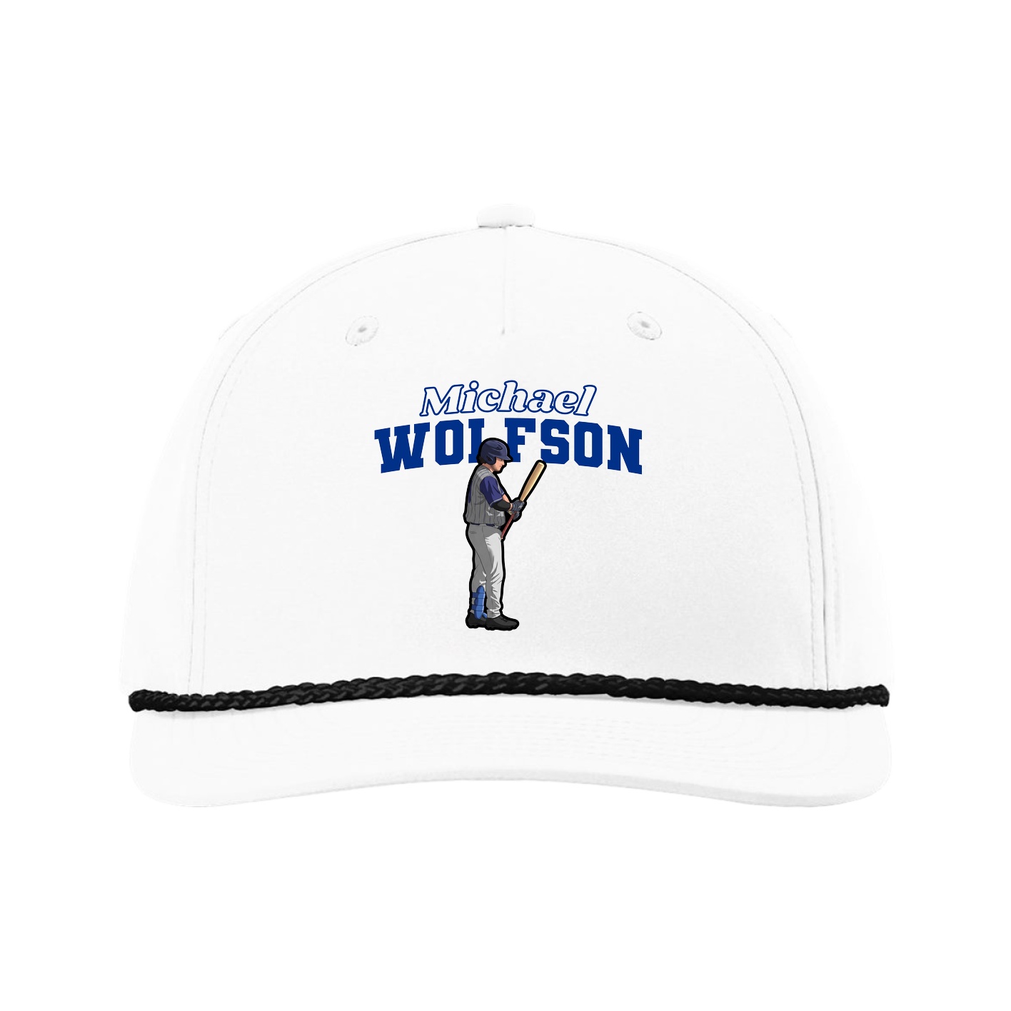 Five-Panel Classic Rope Cap — Name Arch in White