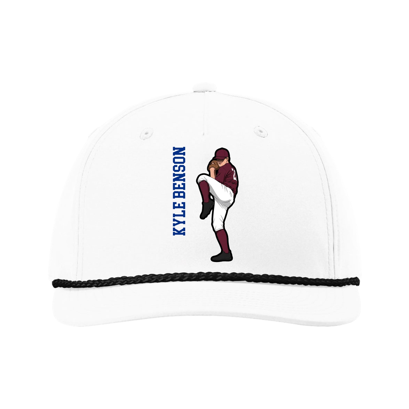Five-Panel Classic Rope Cap — Name Vertical in White