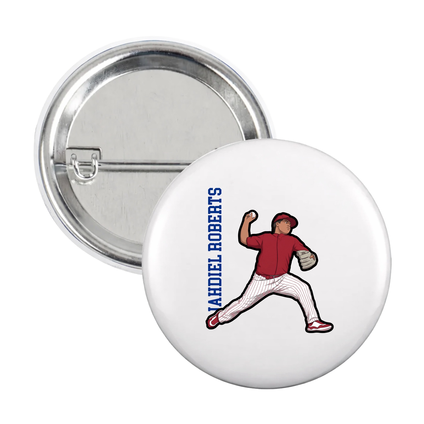 Game Day Button — Name Vertical in White