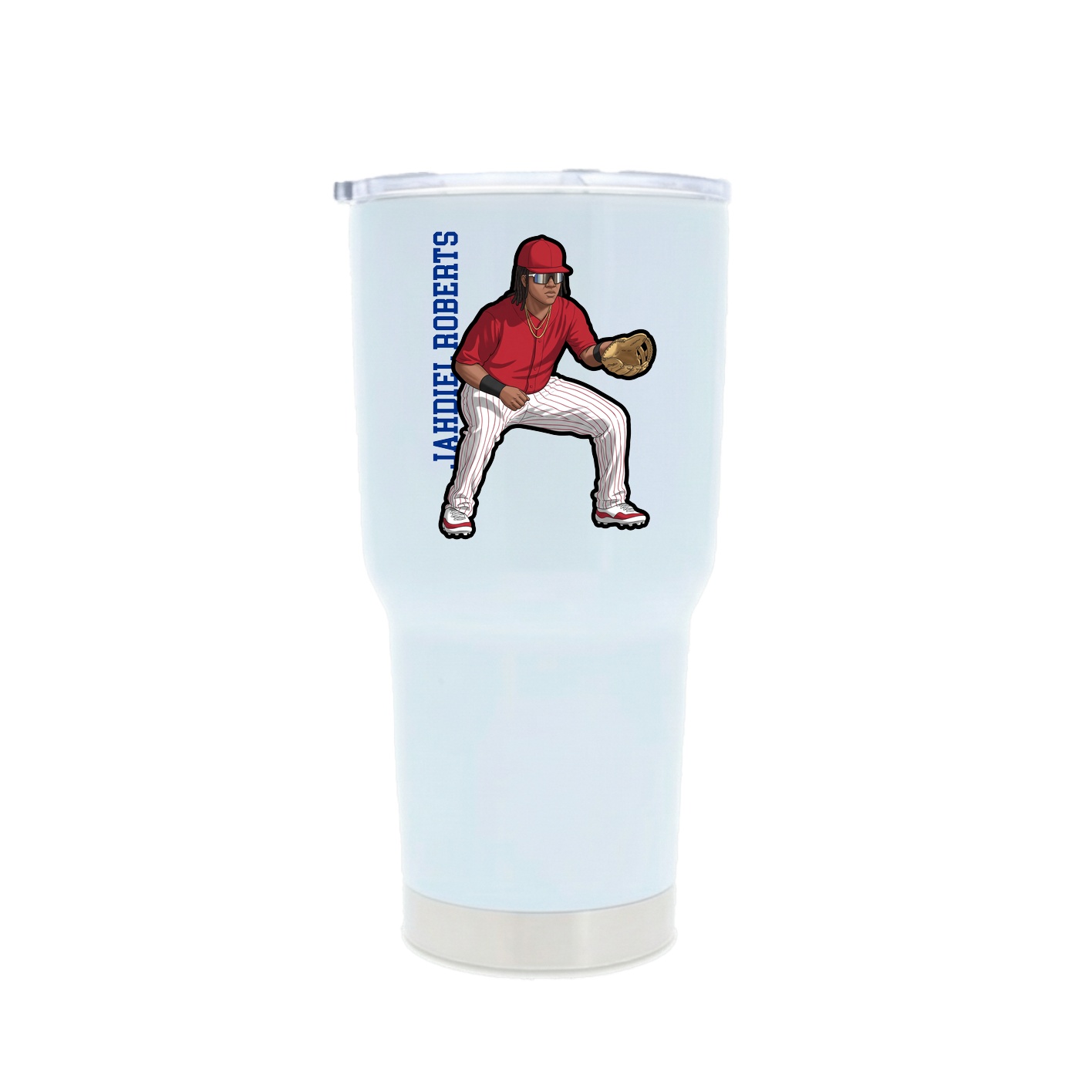 30oz Stainless Steel Tumbler — Name Vertical in White