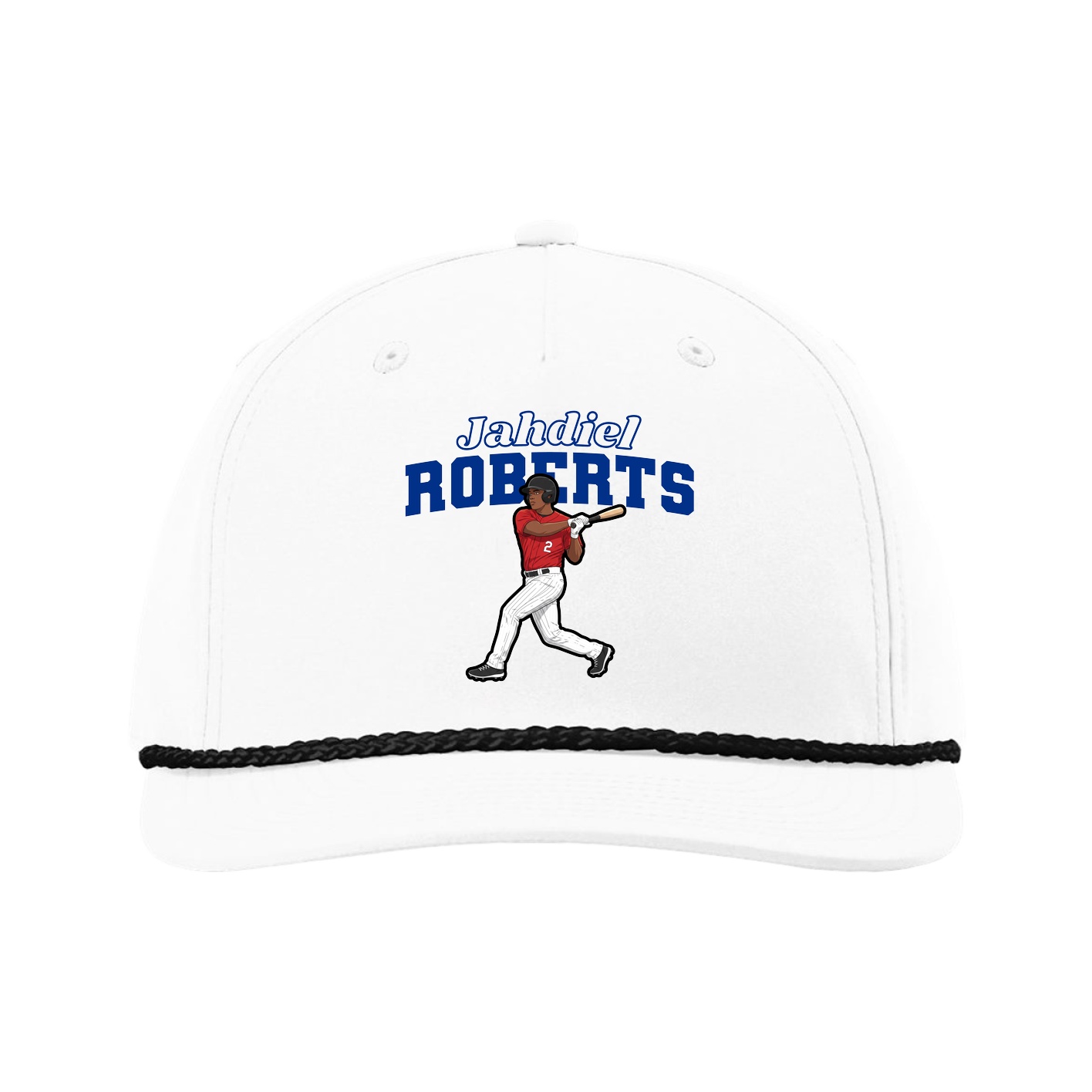 Five-Panel Classic Rope Cap — Name Arch in White