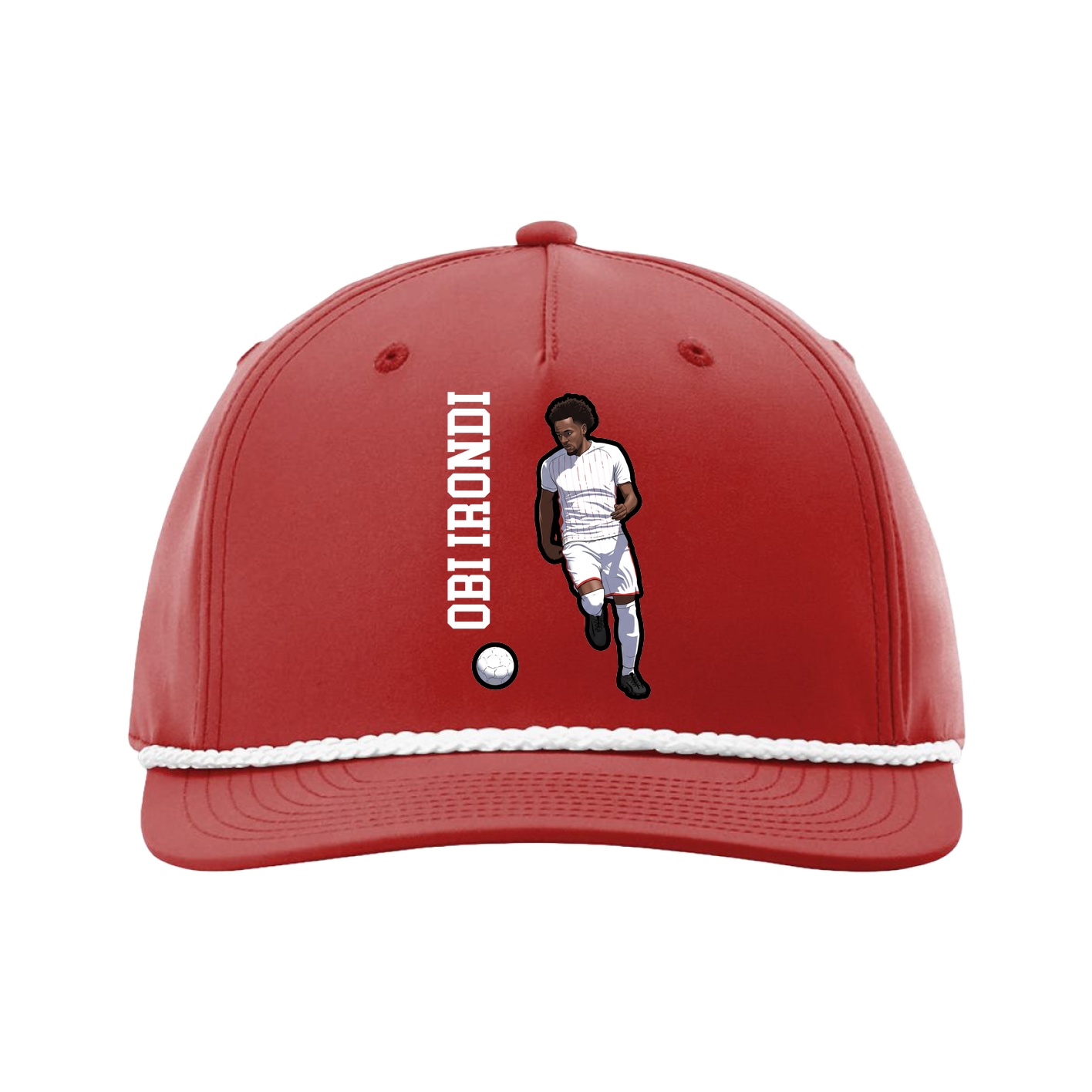 Five-Panel Classic Rope Cap — Name Vertical in Red