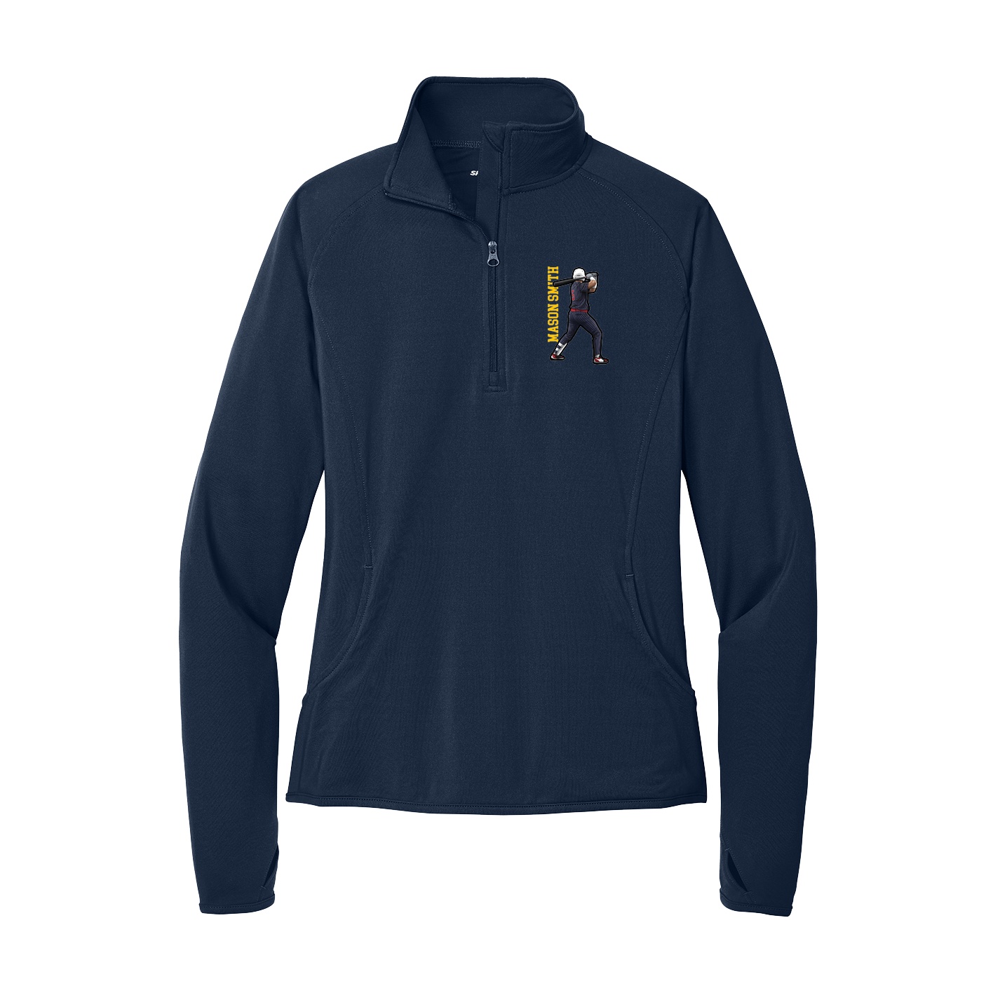 Women's Q-Zip Pullover — Name Vertical in Navy