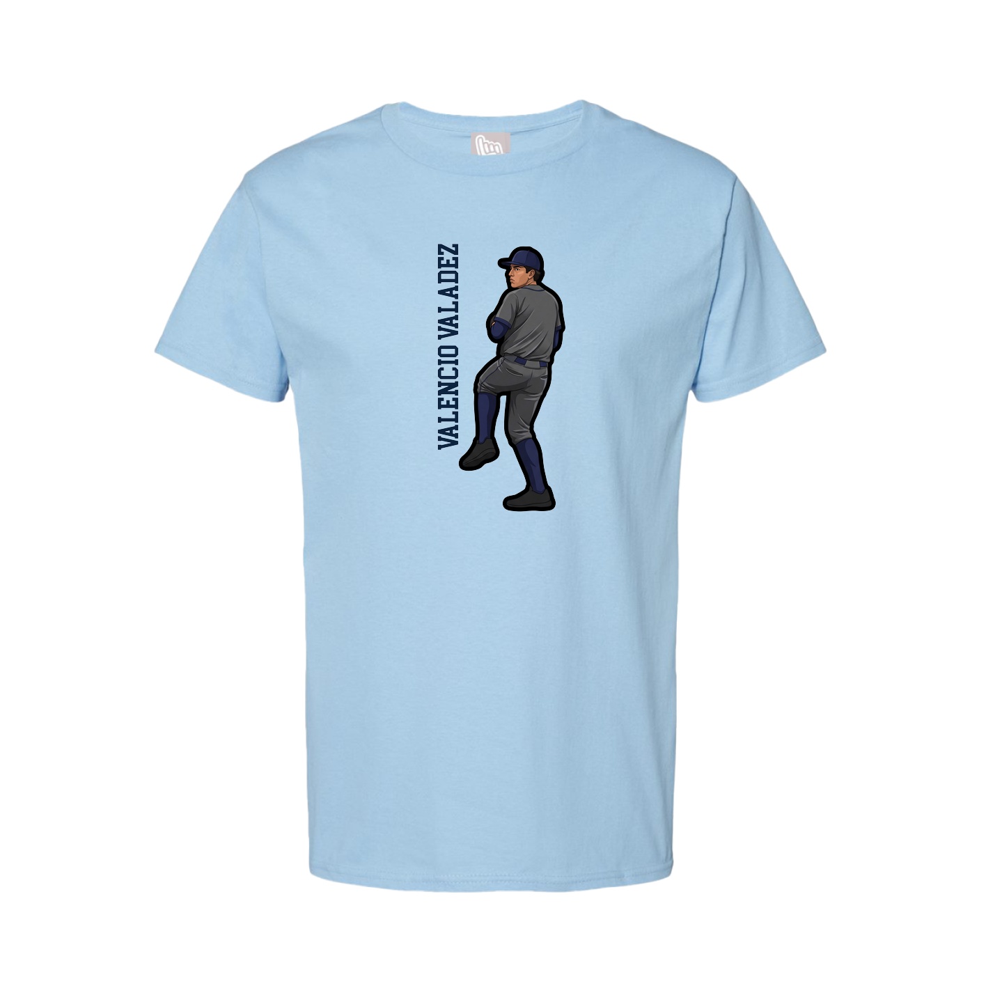 Youth Tee — Name Vertical in Light Blue