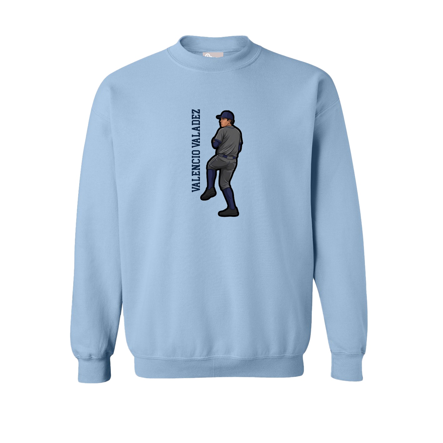 Fleece Crew — Name Vertical in Light Blue