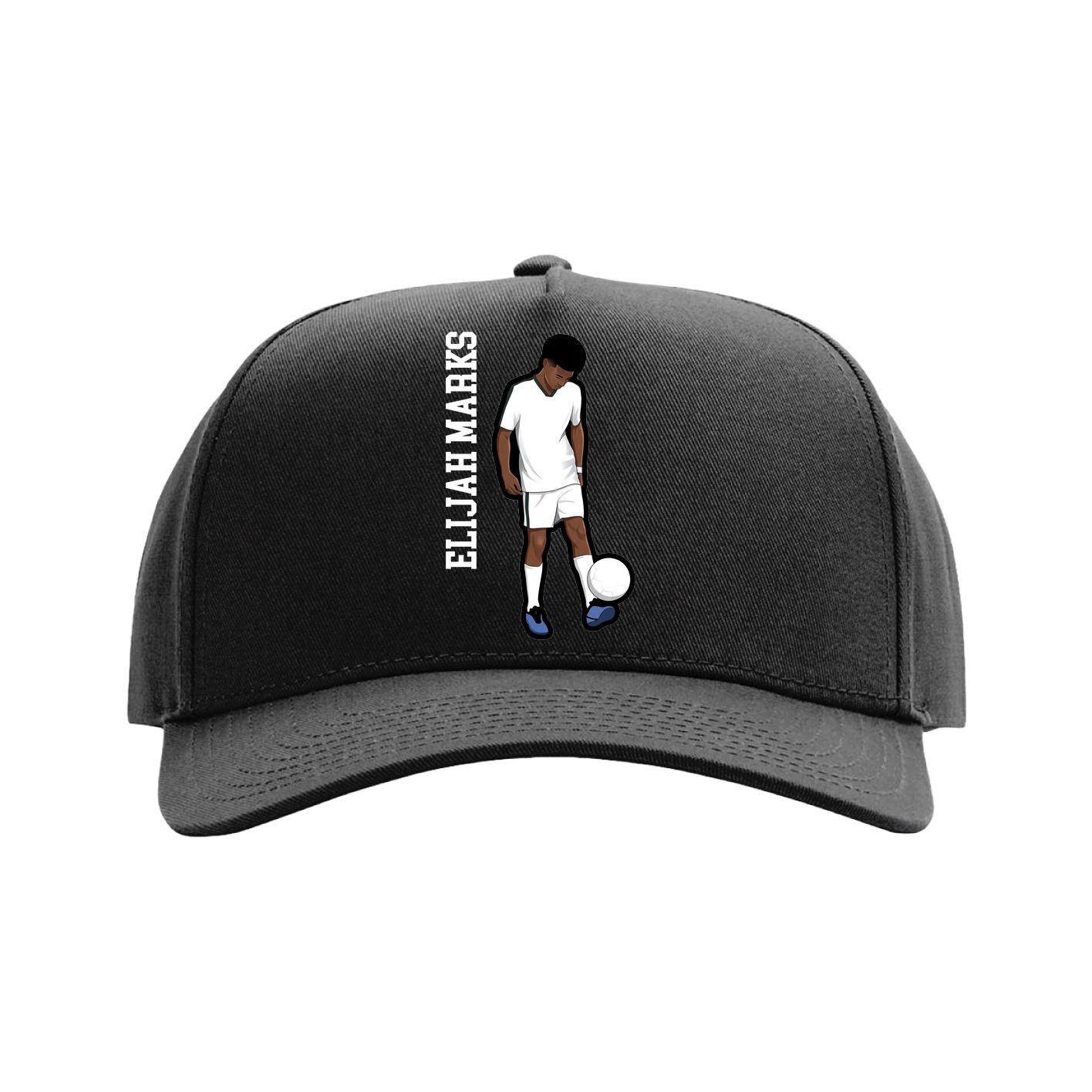 Full Fabric Five-Panel Champ Cap — Name Vertical in Black