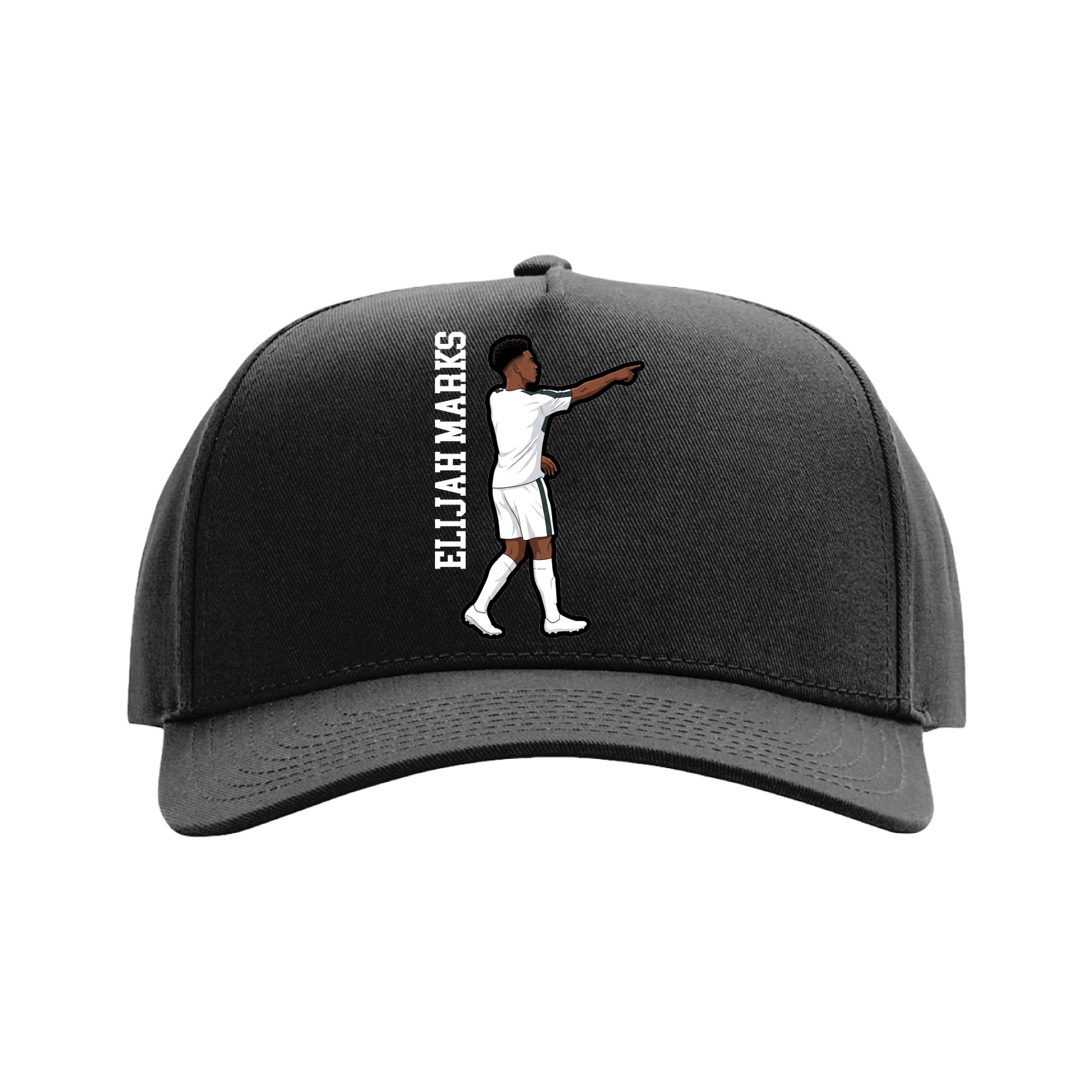 Full Fabric Five-Panel Champ Cap — Name Vertical in Black