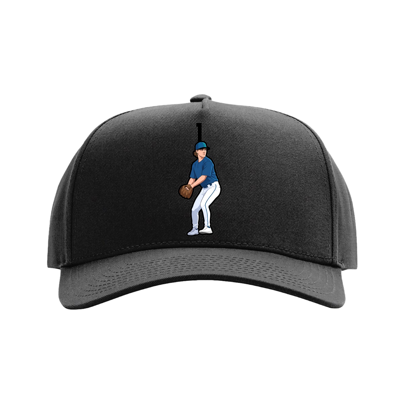 Full Fabric Five-Panel Champ Cap — Number Top in Black