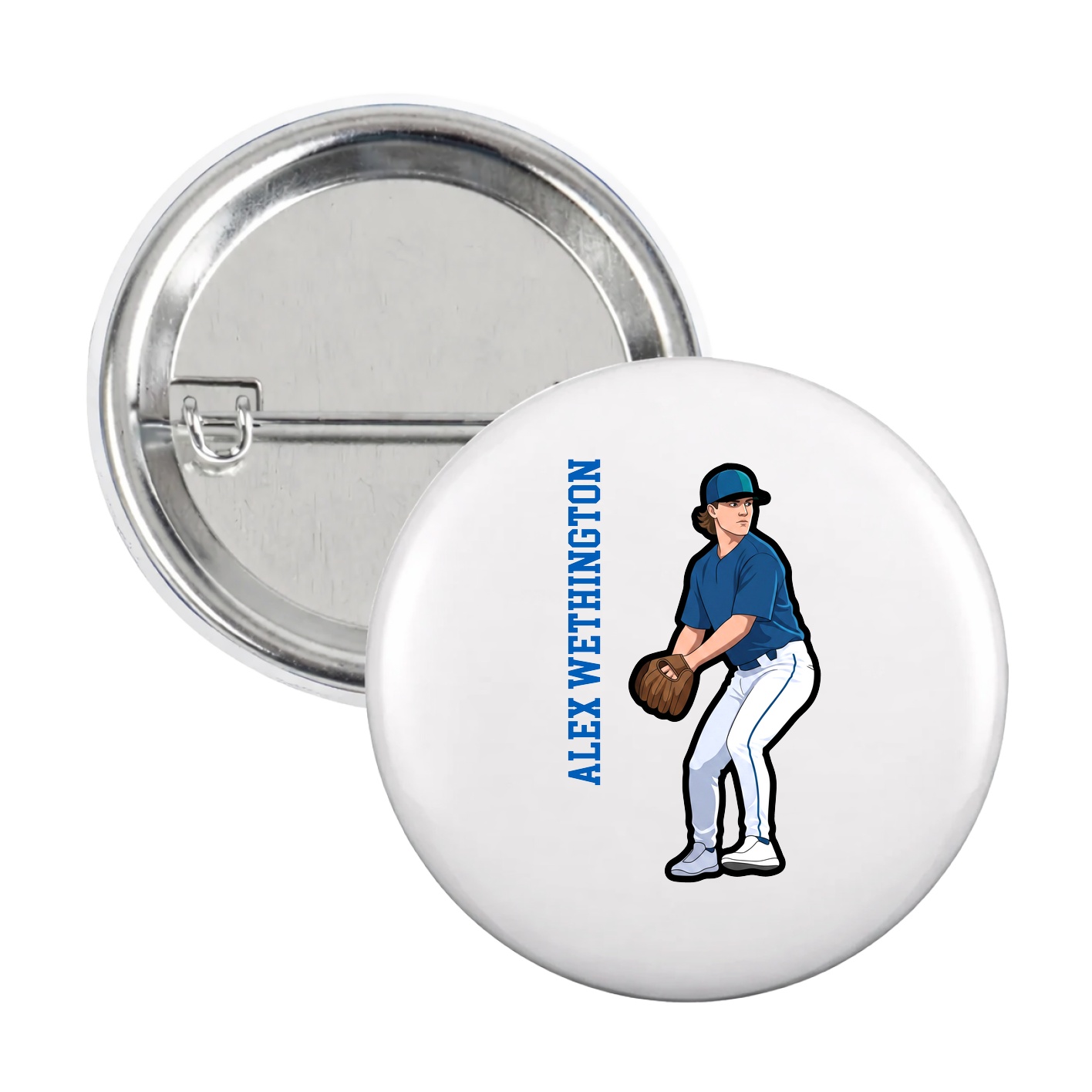 Game Day Button — Name Vertical in White