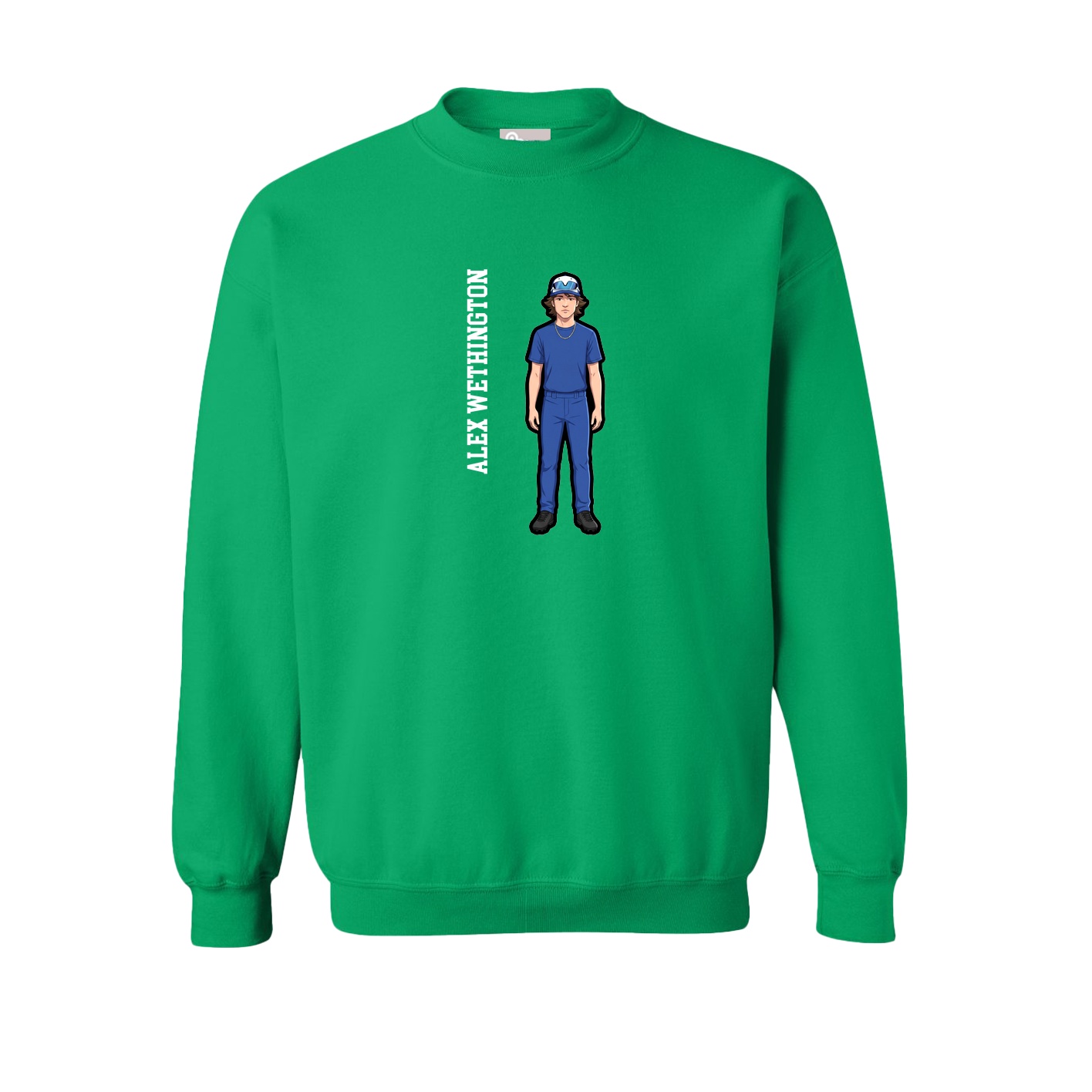 Fleece Crew — Name Vertical in Green