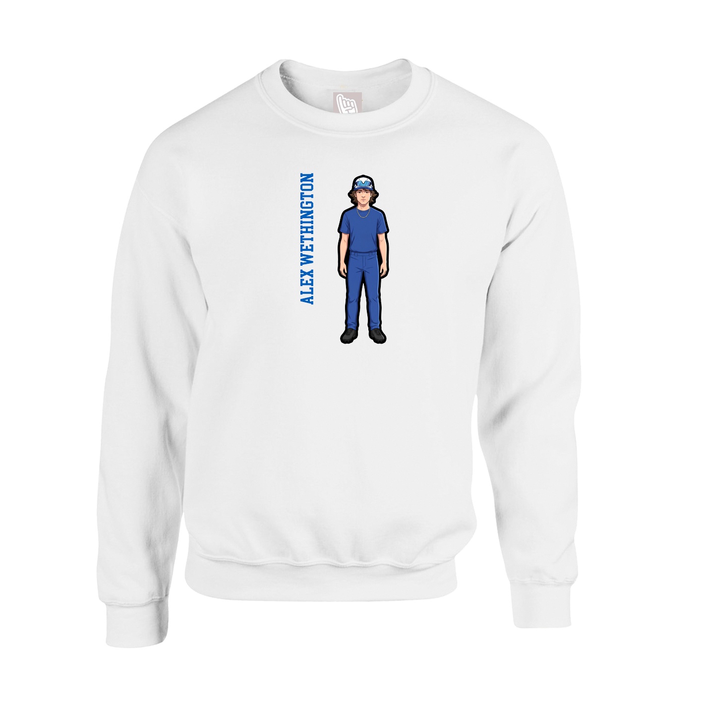 Fleece Crew — Name Vertical in White
